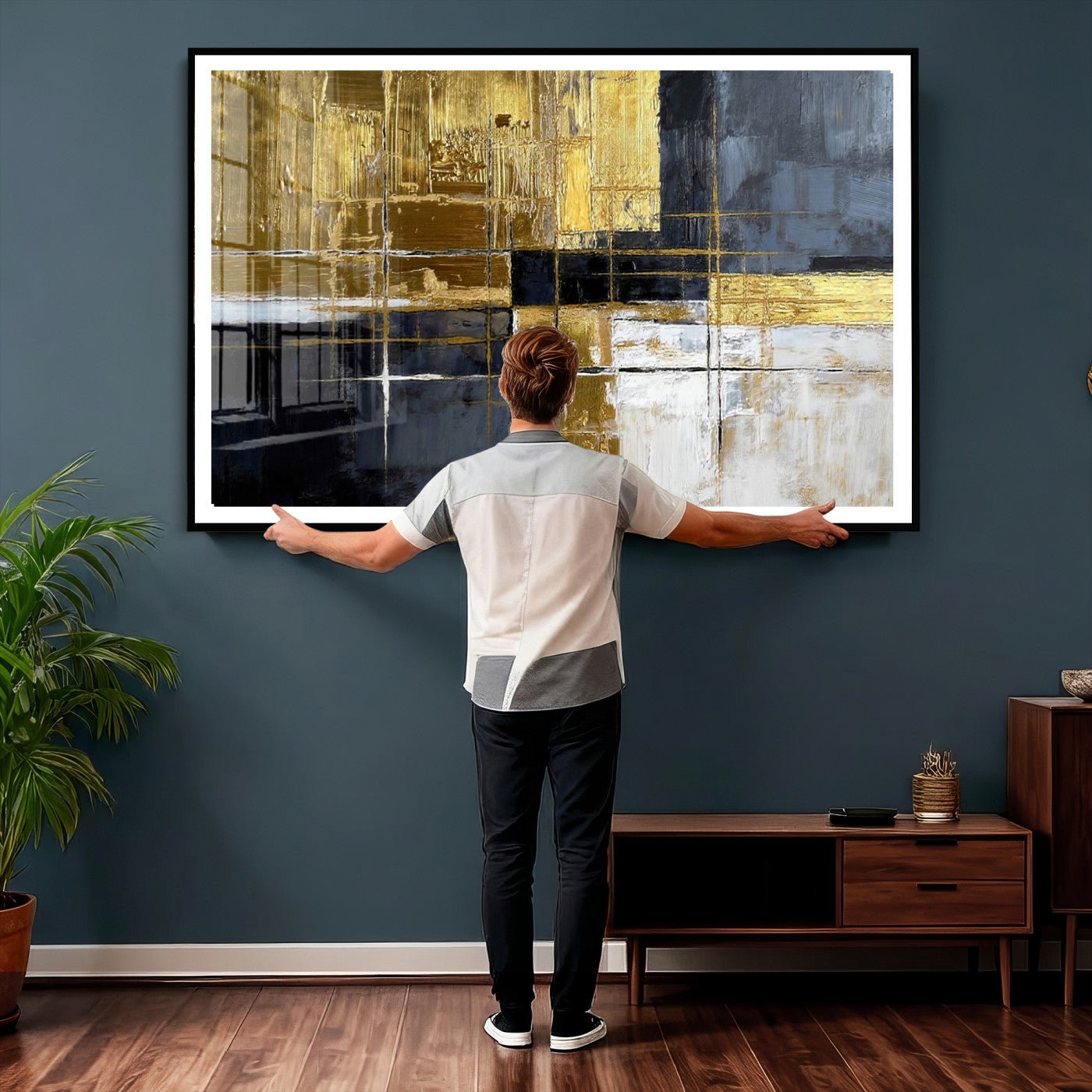 Gold Navy Abstract Wall Art Canvas Print, Modern Luxury