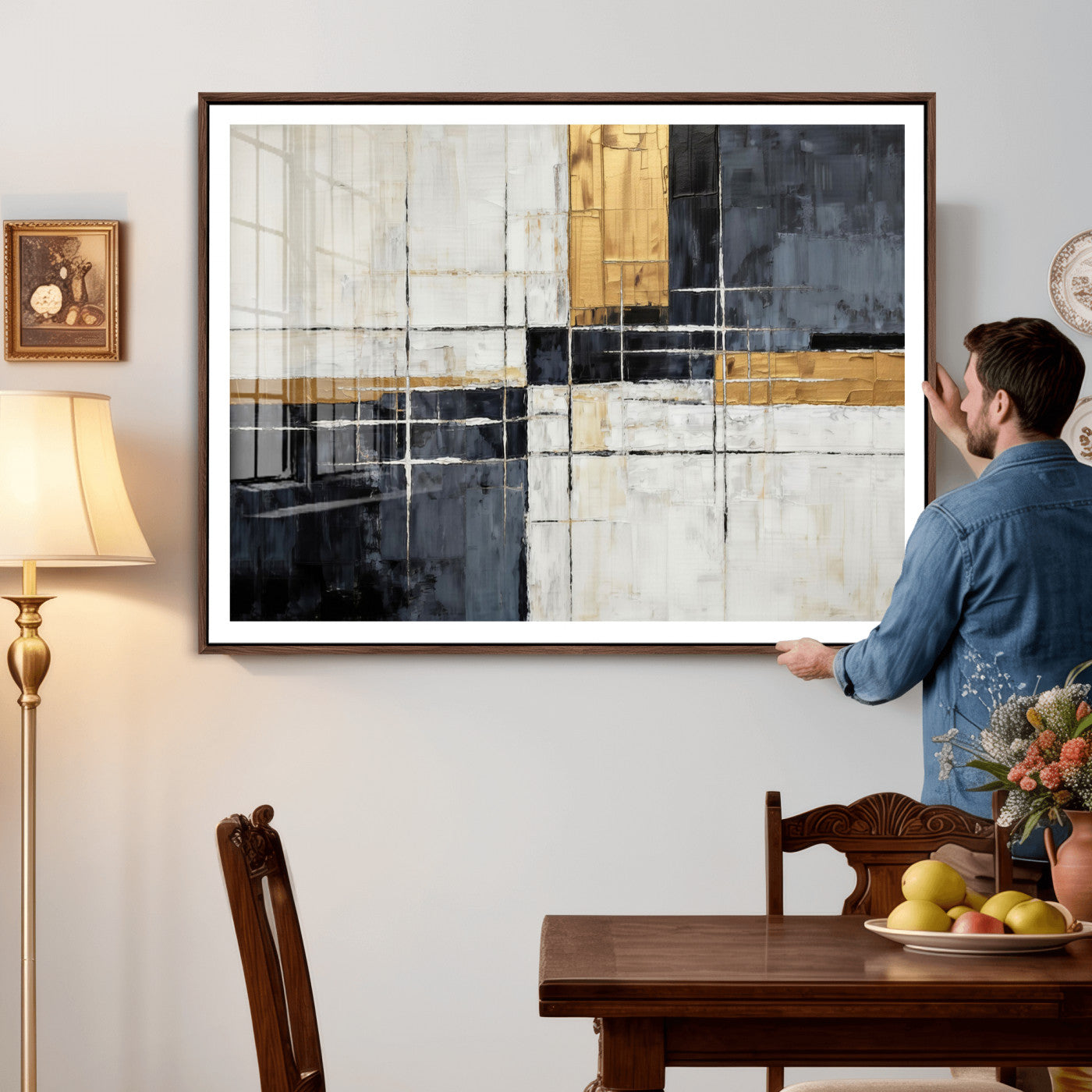 Gold Abstract Wall Art Canvas Print, Modern Luxury Geometric