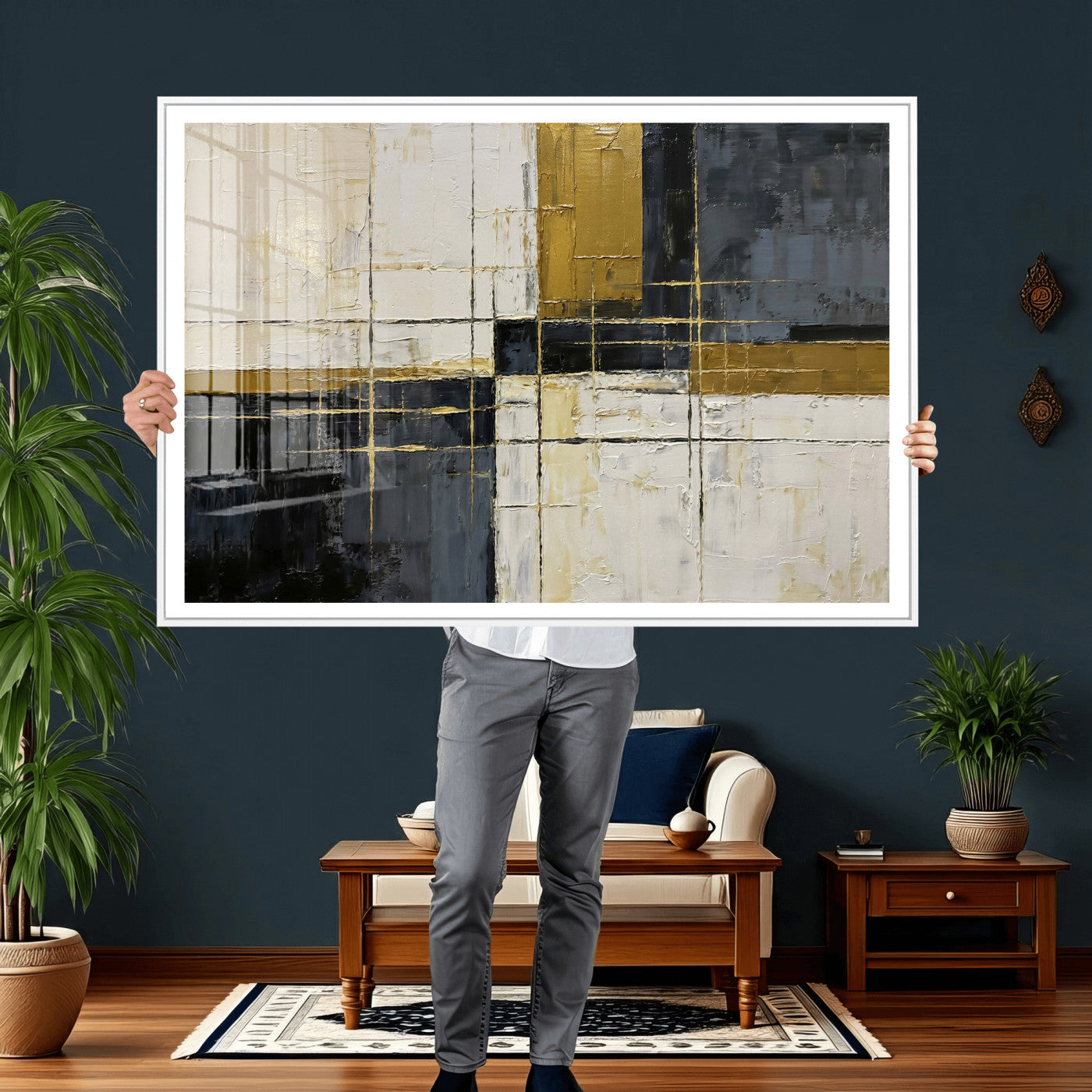 Abstract Gold and Black Wall Art Canvas Print – Modern