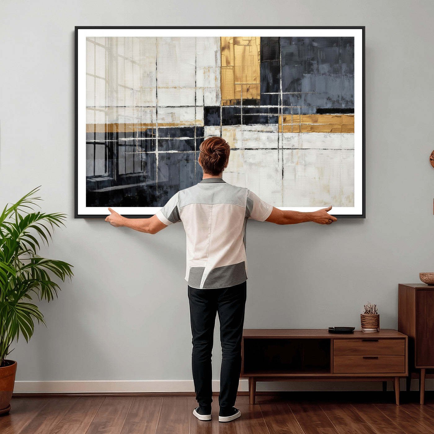 Gold Abstract Wall Art Canvas Print, Modern Luxury Geometric