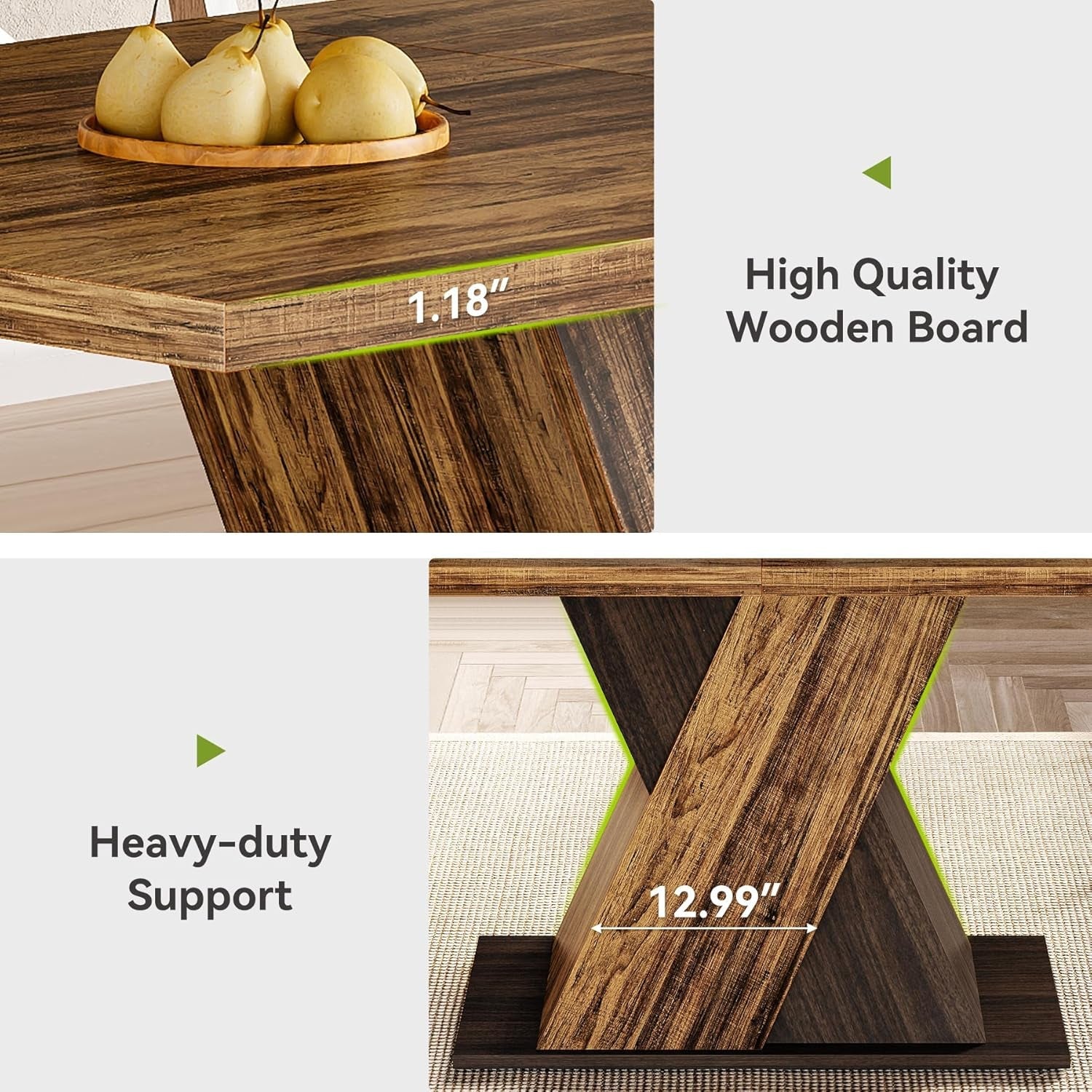 55 Inch Walnut Solid Industrial Dining Table Seats Six