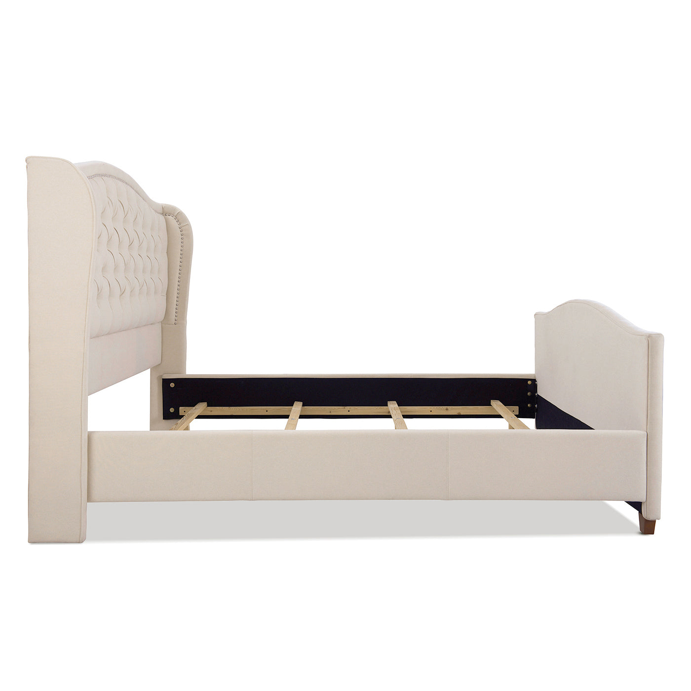 Marcella Upholstered Shelter Headboard Bed Set, King, Sky Neutral Beige Polyester