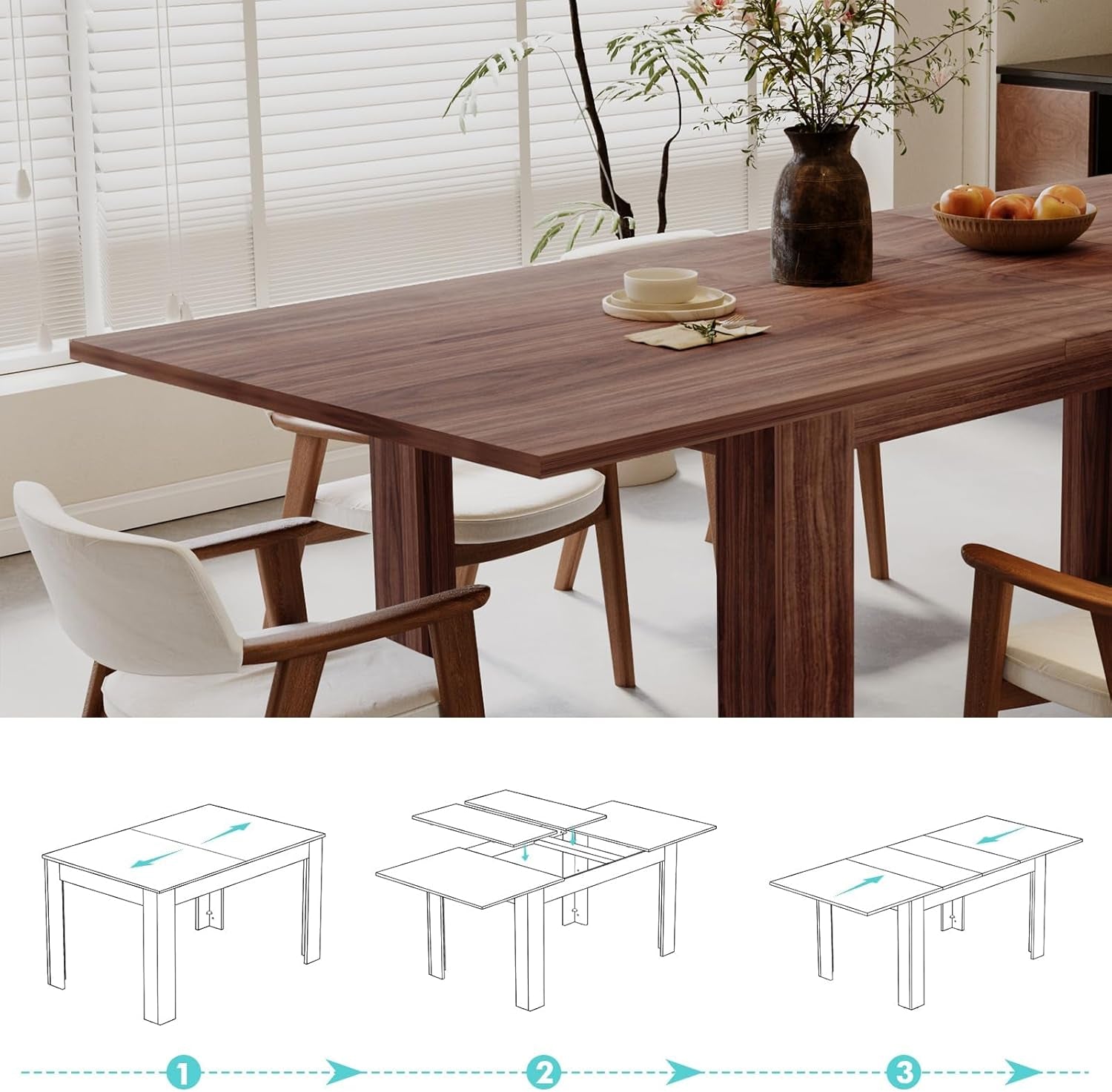 Expandable Dining Table For 6 To 8 Seater Brown Engineered Wood