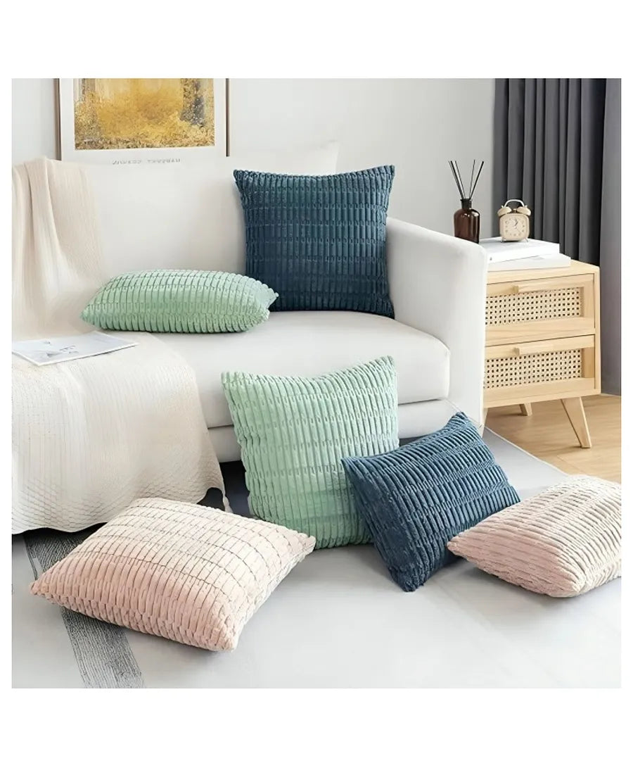 Blue Corduroy Cushion Cover | 45x45cm | Soft Plush Cotton Velvet-3