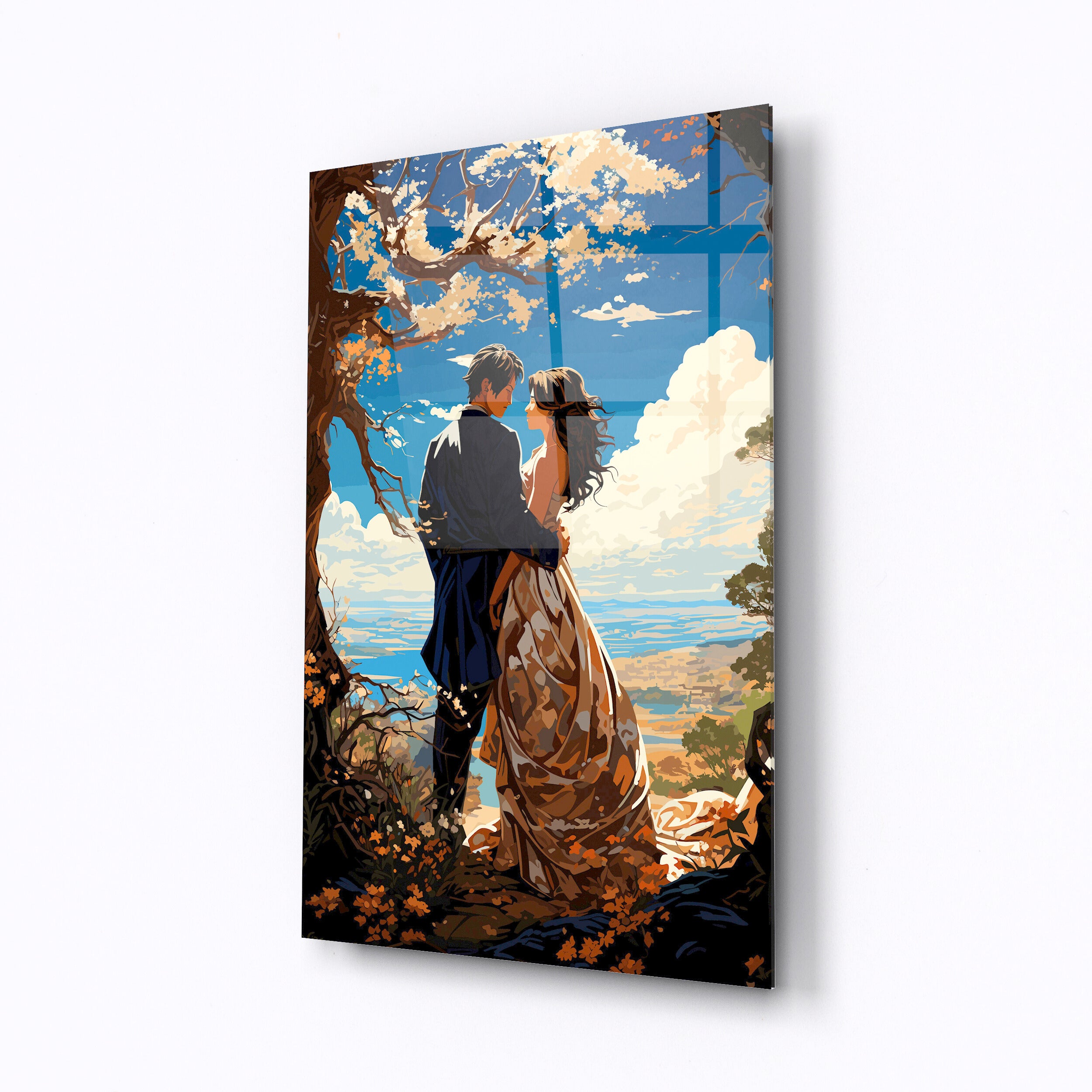 Tempered glass wall art Gentleman with a lady-0