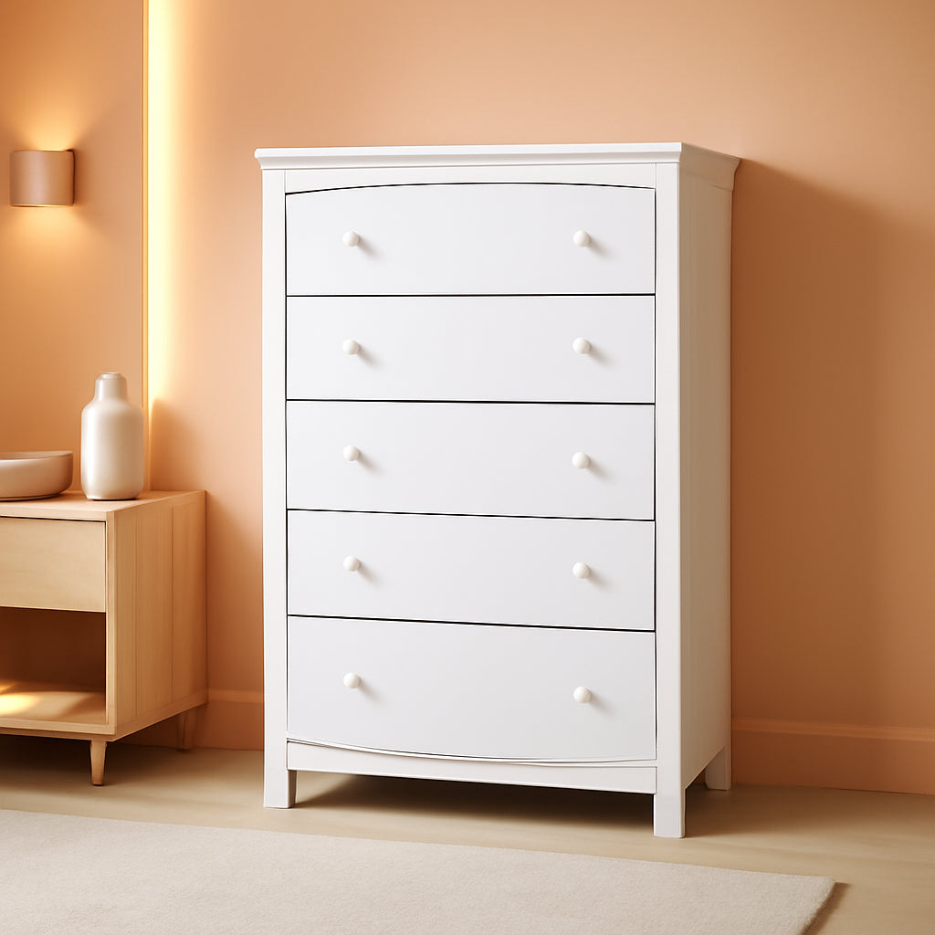 White Storkcraft Kenton 5 Drawer Dresser For Nursery