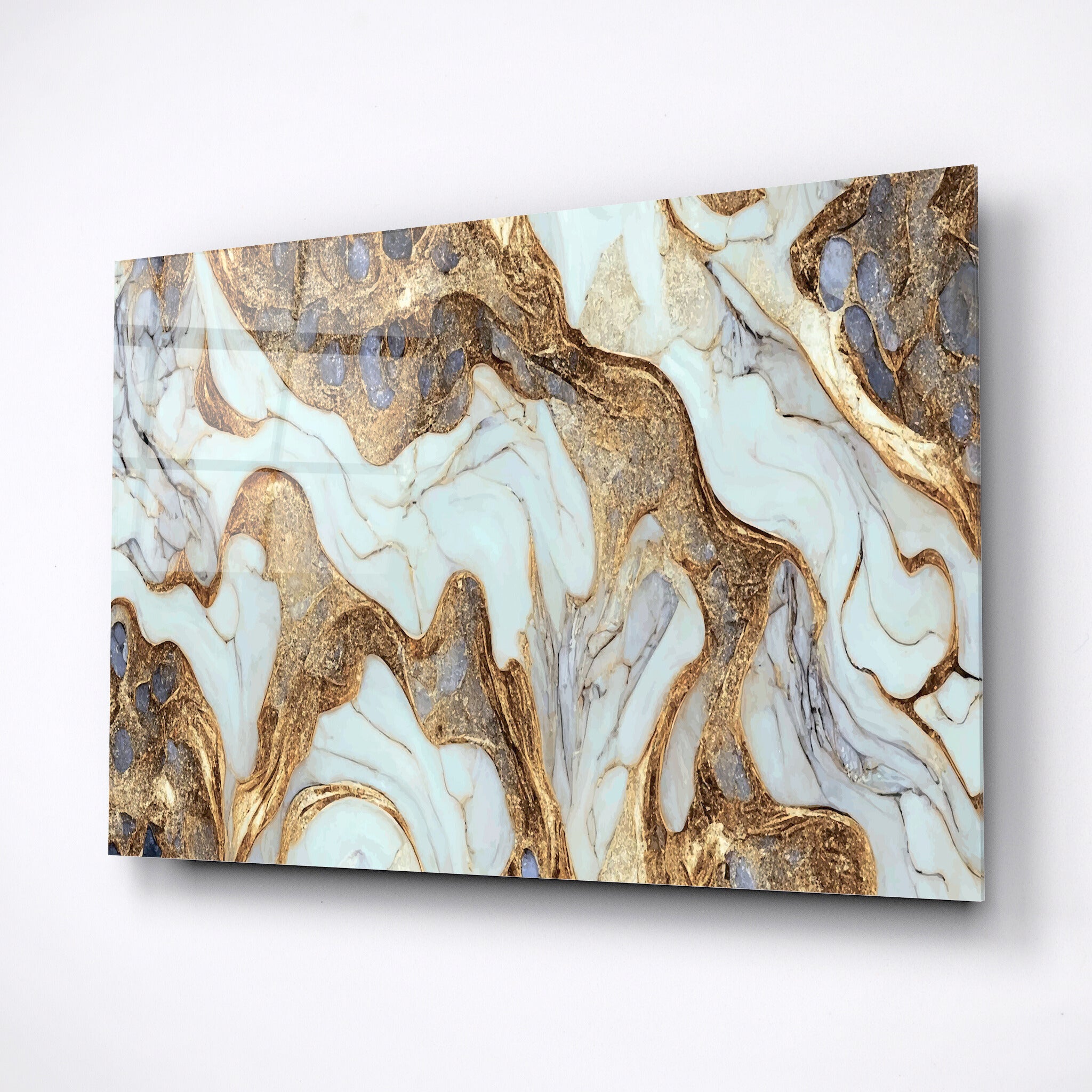 Tempered glass wall art, white marble with gold line