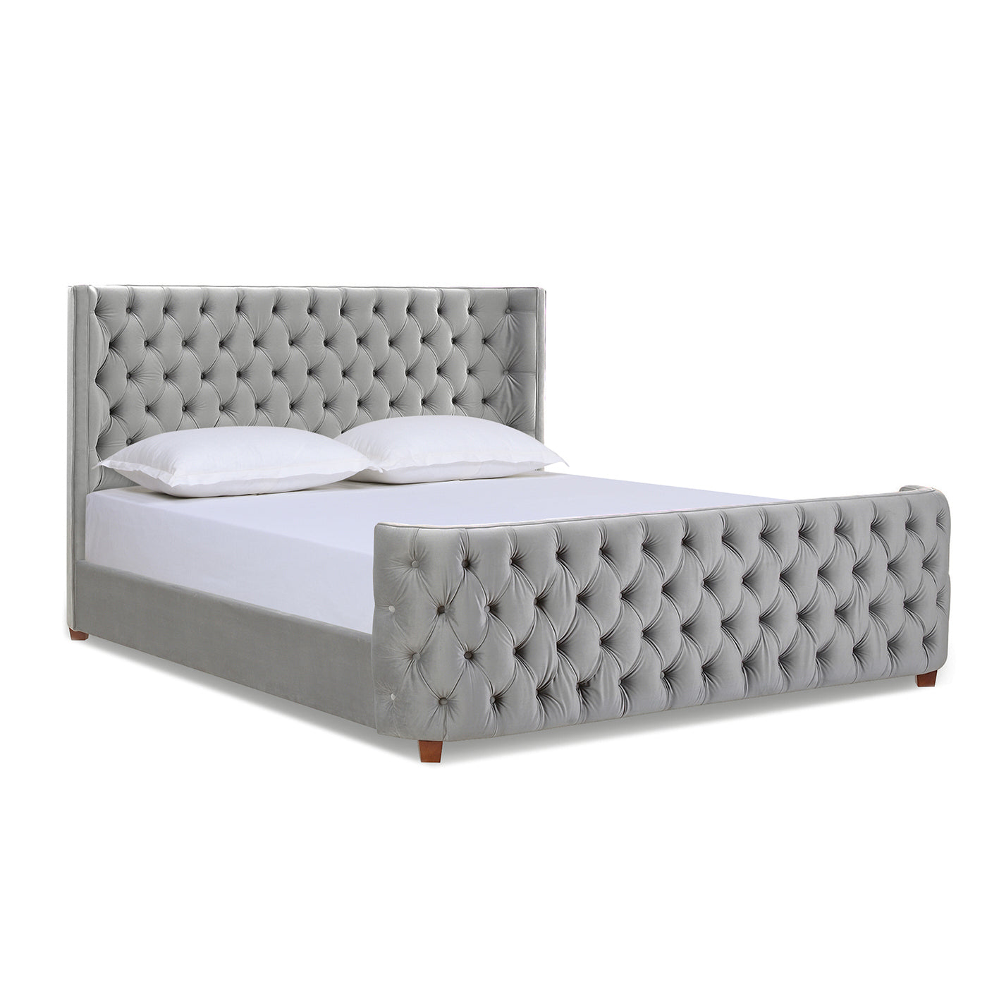 Brooklyn King Tufted Panel Bed Headboard and Footboard Set, Opal Grey Velvet
