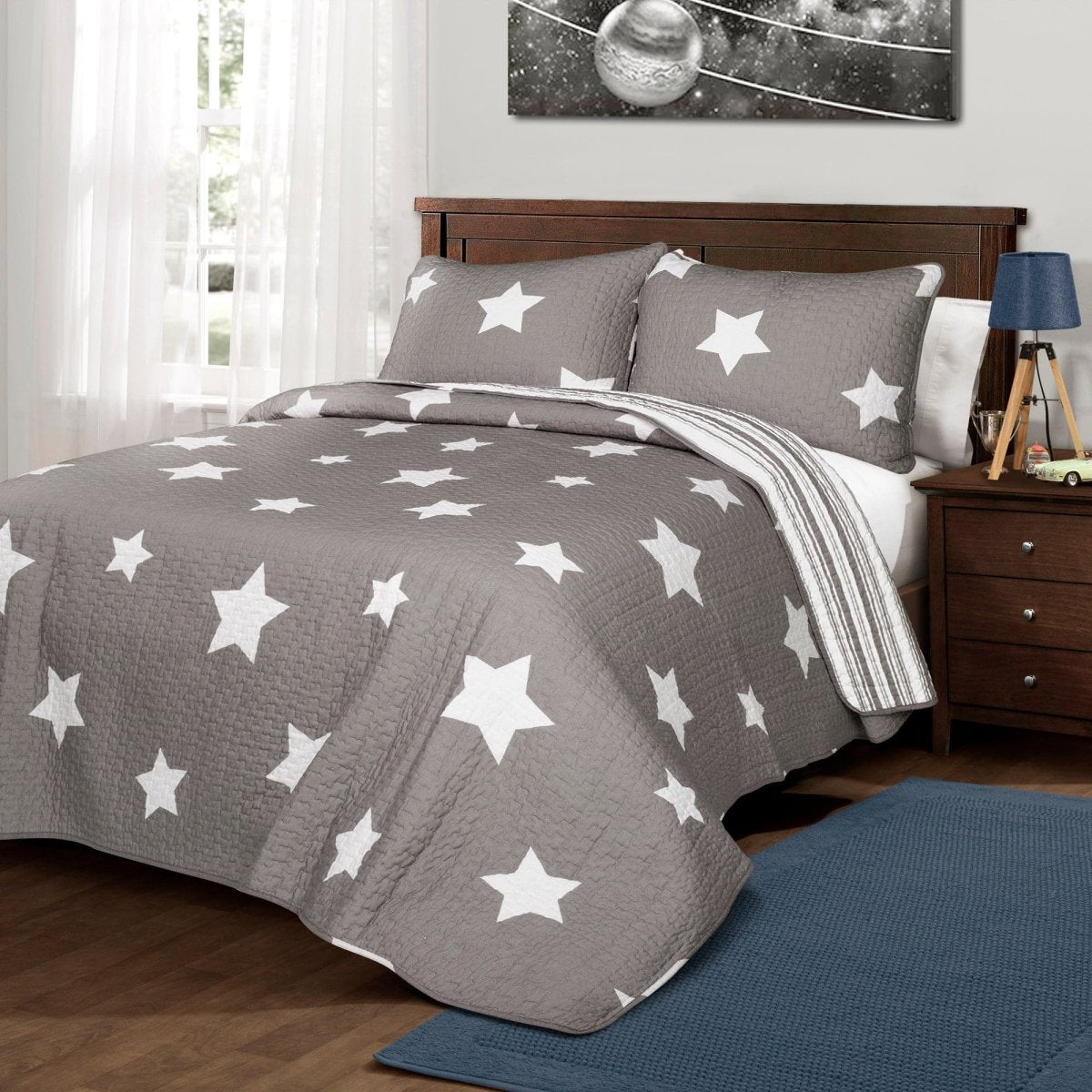 Star Reviersible 2 Piece Quilt Set Twin Size