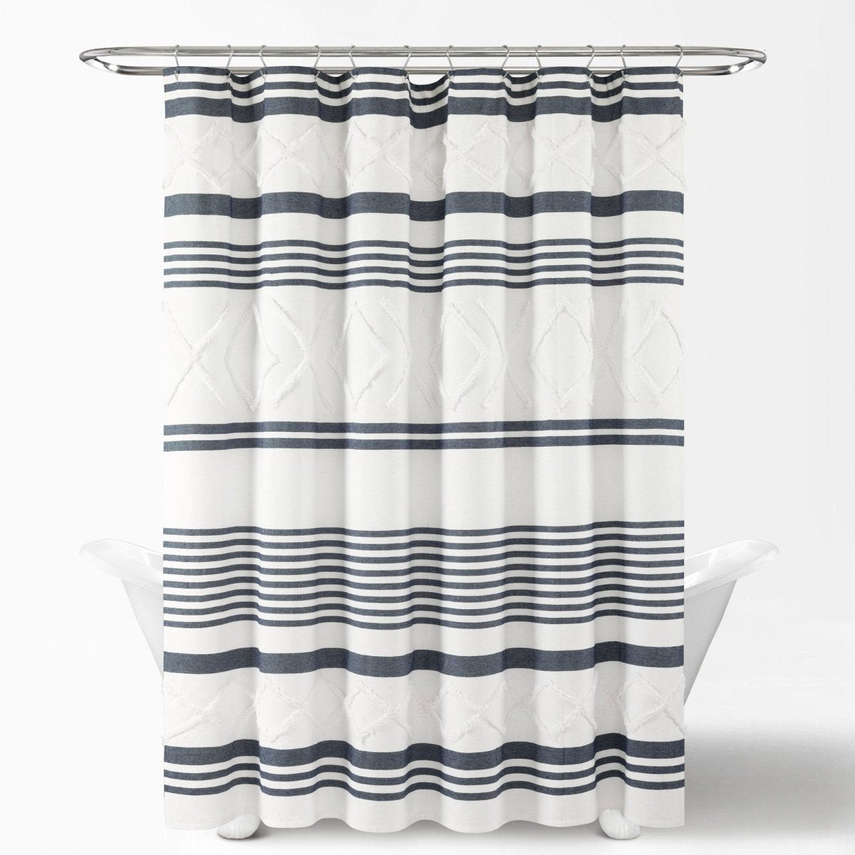 Urban Diamond Stripe Woven Tufted Recycled Cotton Blend Shower Curtain