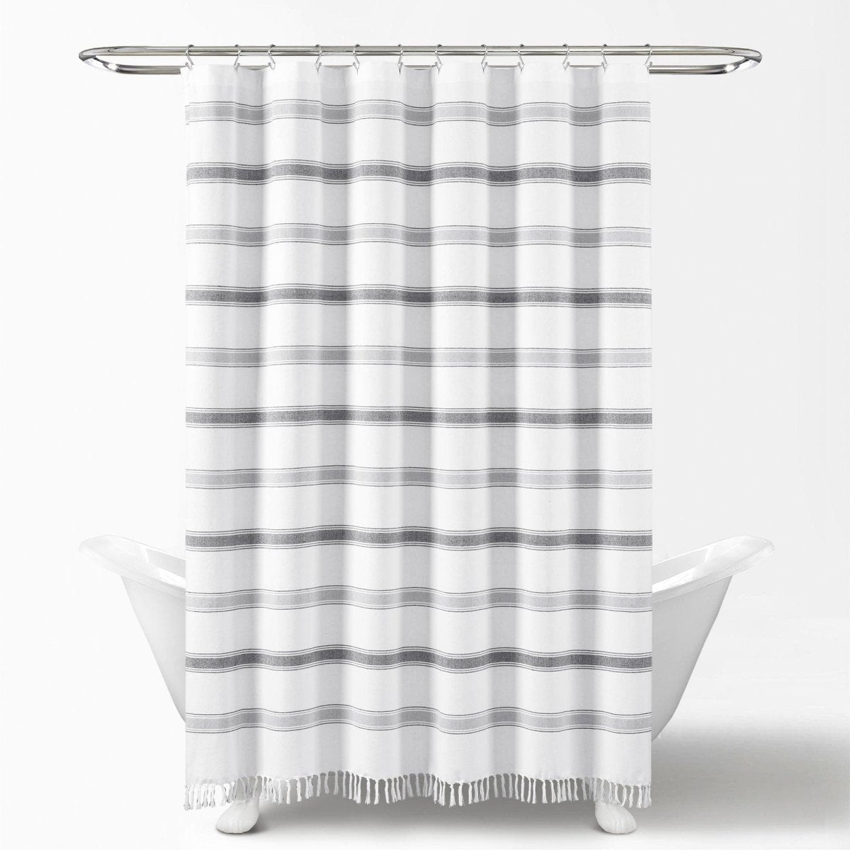Stripe Woven Textured Yarn Dyed Recycled Cotton Shower Curtain