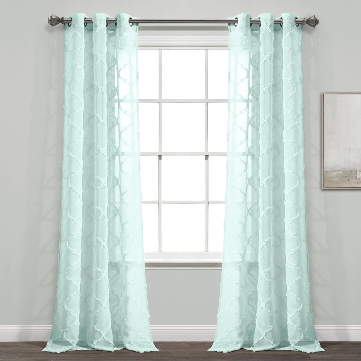 Avon Trellis Grommet Sheer Window Curtain Panel Set