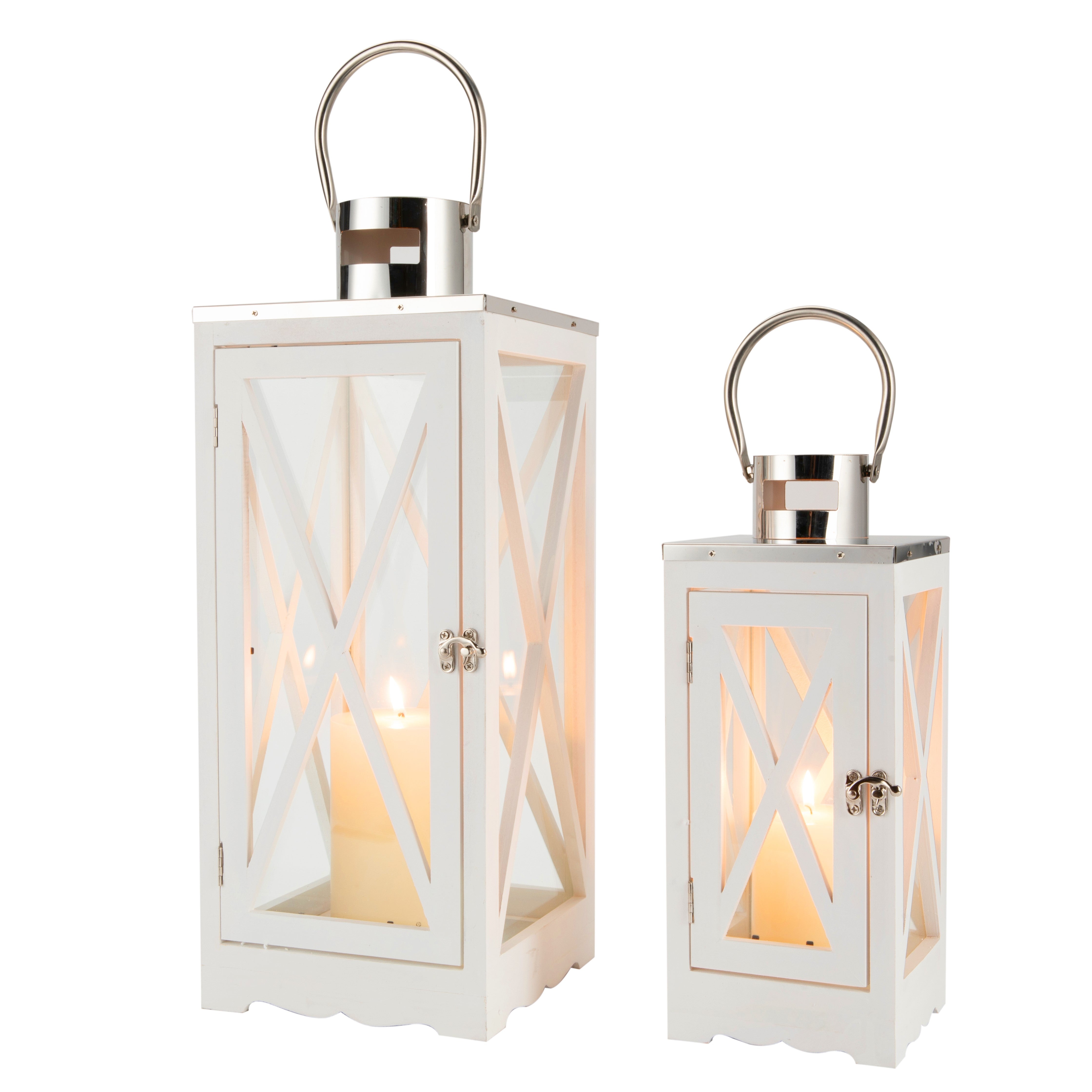 17.5''&24.5'' H Metal Decorative Candle Holders Rustic Hanging Lantern(Set of 2)-4