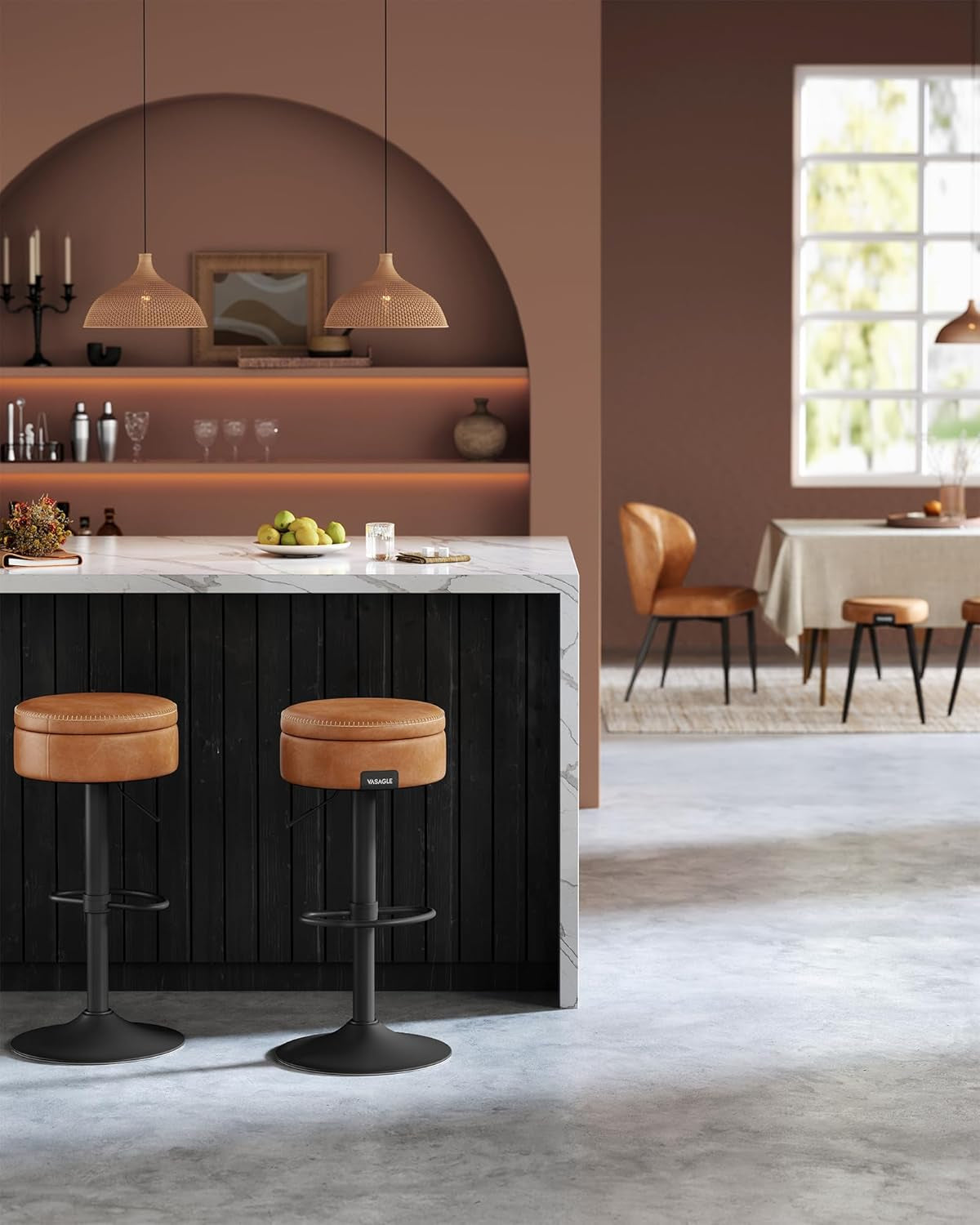 360 Degree Swivel Bar Stool With Storage Caramel Brown