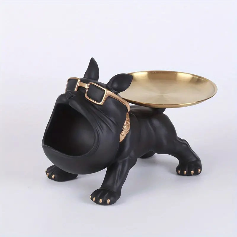 Chic Resin French Bulldog Storage Tray - Nordic Fashion Animal Sculpture Black-0