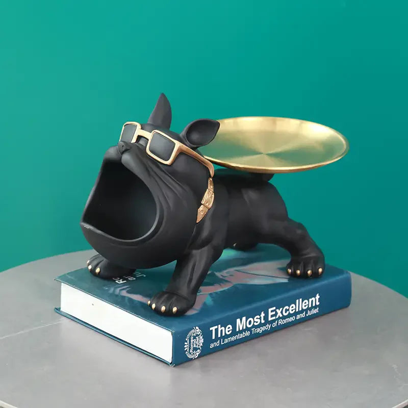 Chic Resin French Bulldog Storage Tray - Nordic Fashion Animal Sculpture Black-1