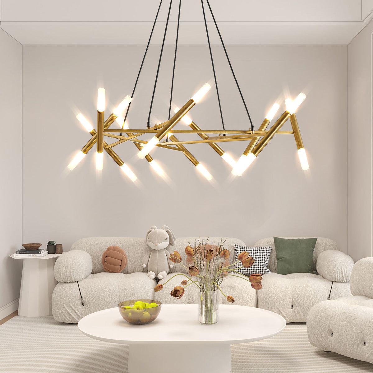 41" Golden Modern Chandelier Light Fixture, Branch Design with Frosted Tubes