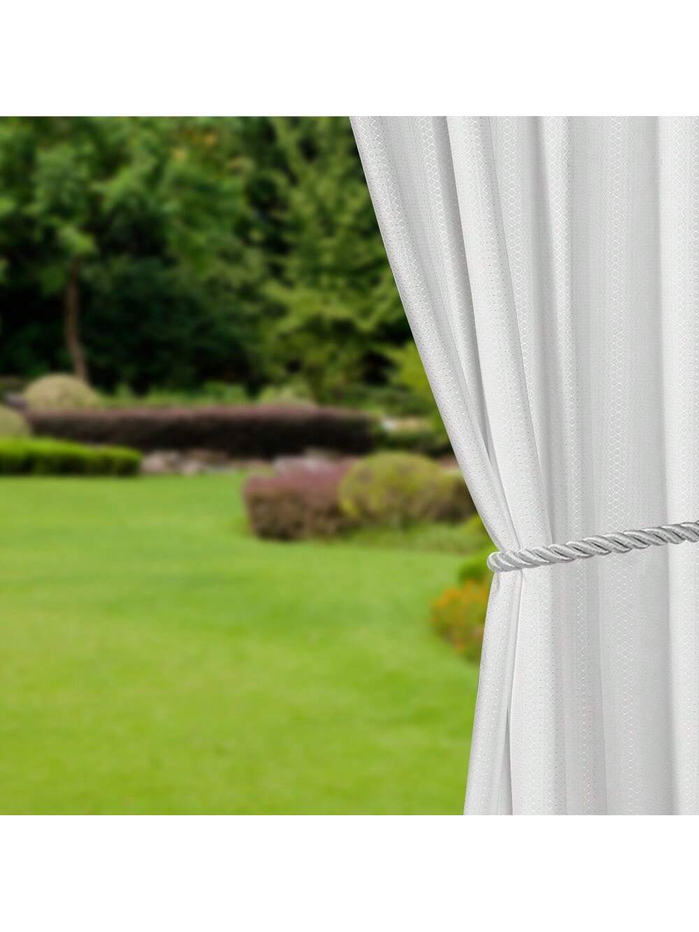 DWCN 2 Panels Geometric Grid Waterproof Outdoor Curtains-2