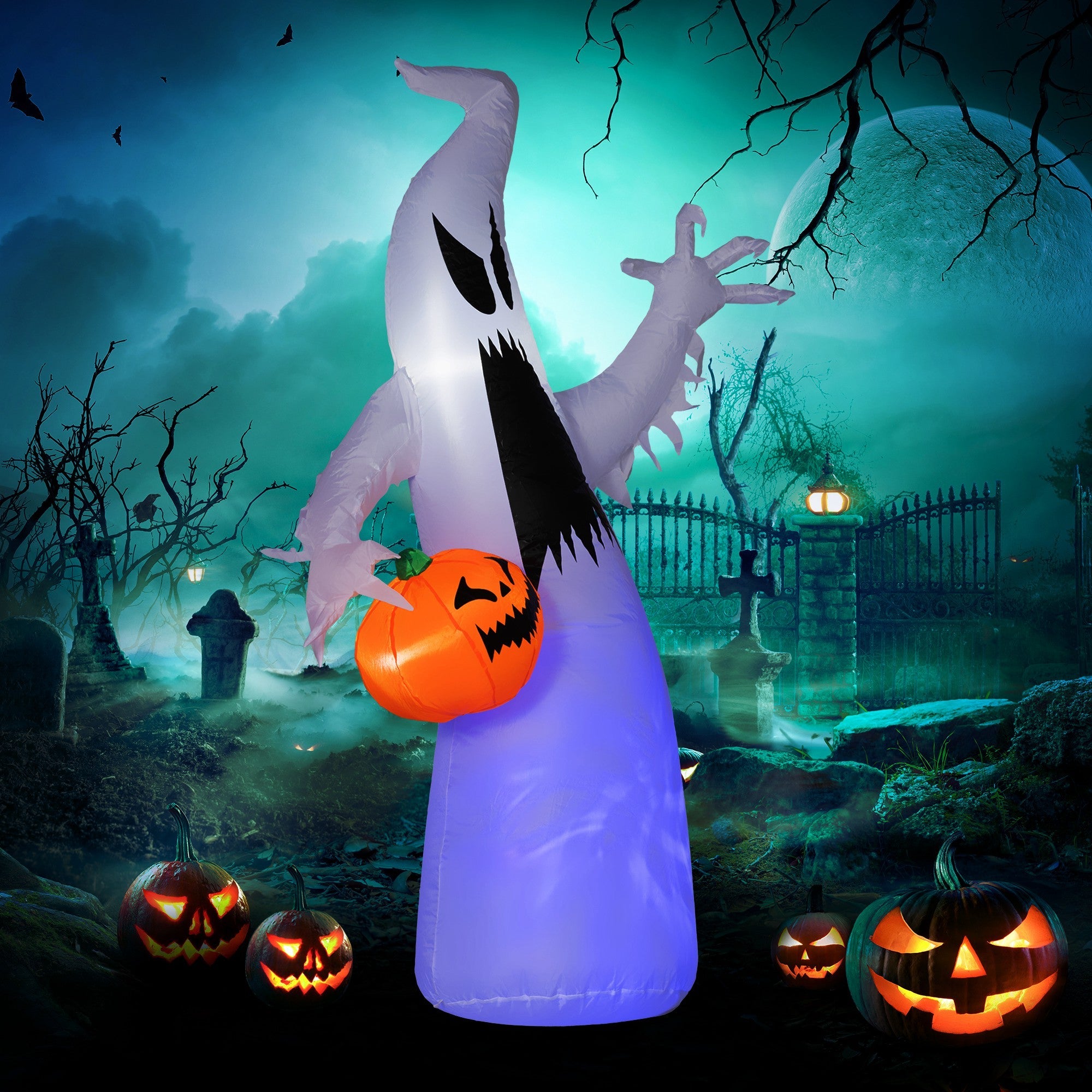 HOMCOM 5.9' Halloween Inflatable Outdoor Decoration Ghost with Pumpkin