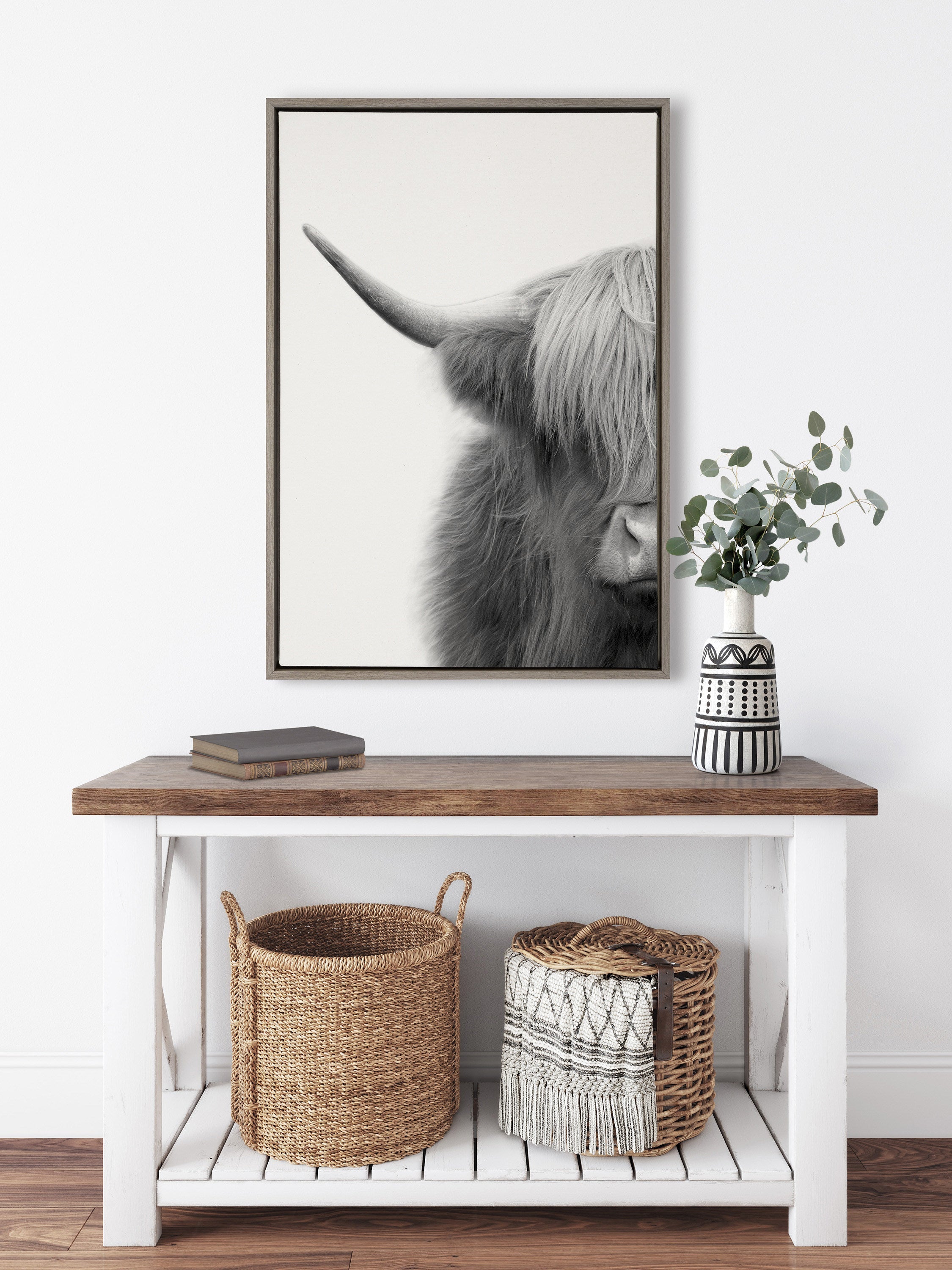 Sylvie Hey Dude Highland Cow Crop Framed Canvas by The Creative Bunch Studio
