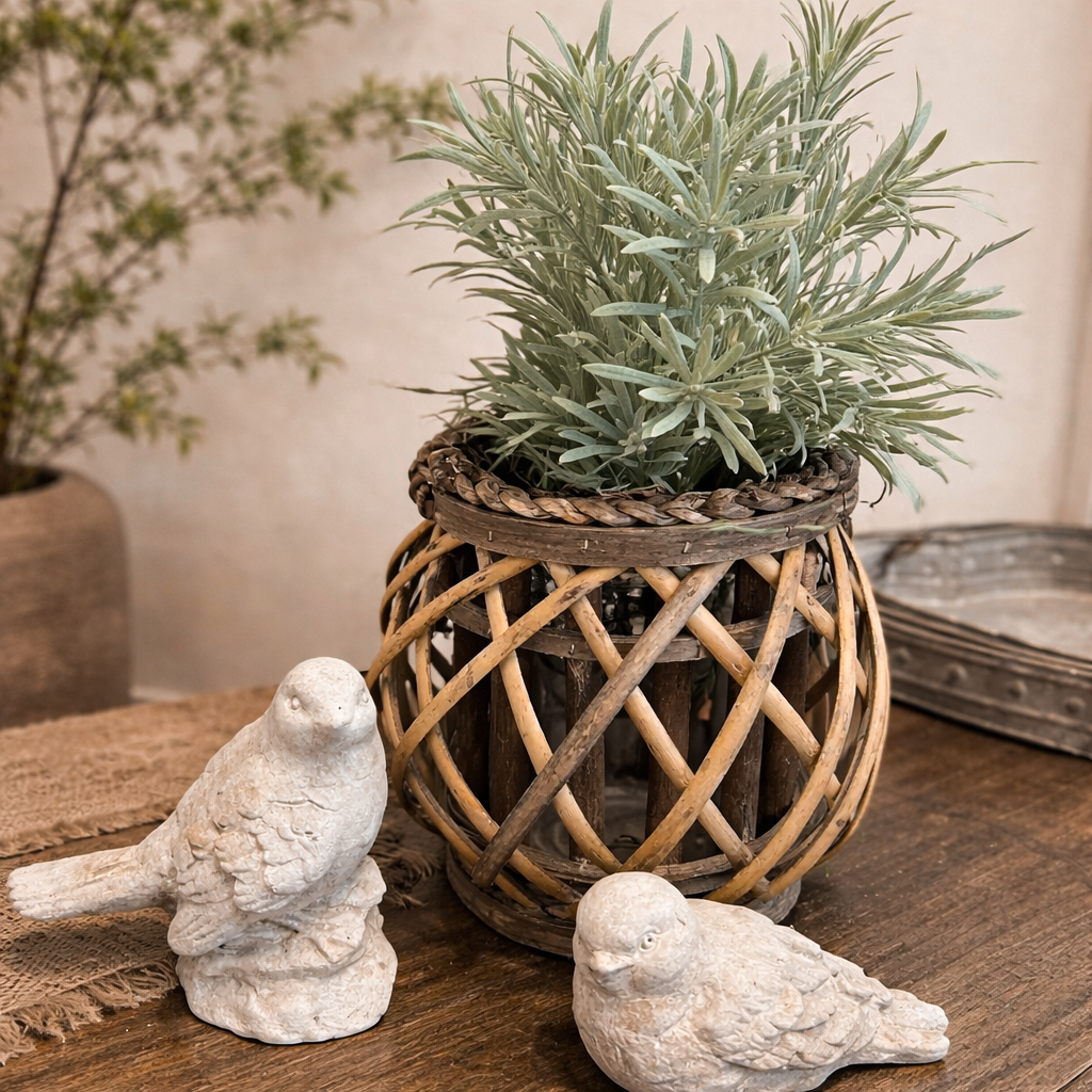 WILLOW LANTERN WITH GLASS VASE
