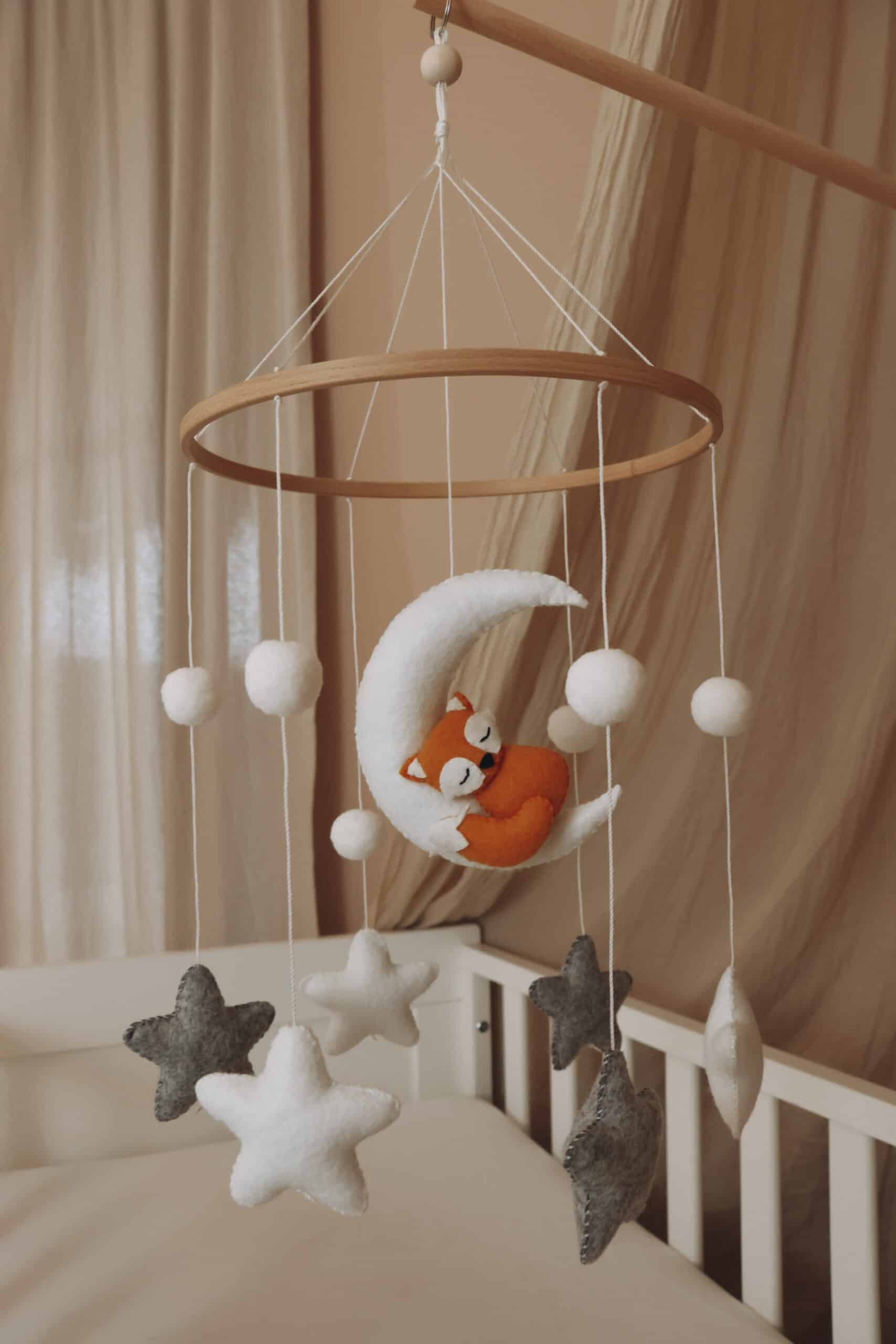 Complete set Handmade Sleepy fox baby mobile (Mobile + Arm + Box)-6