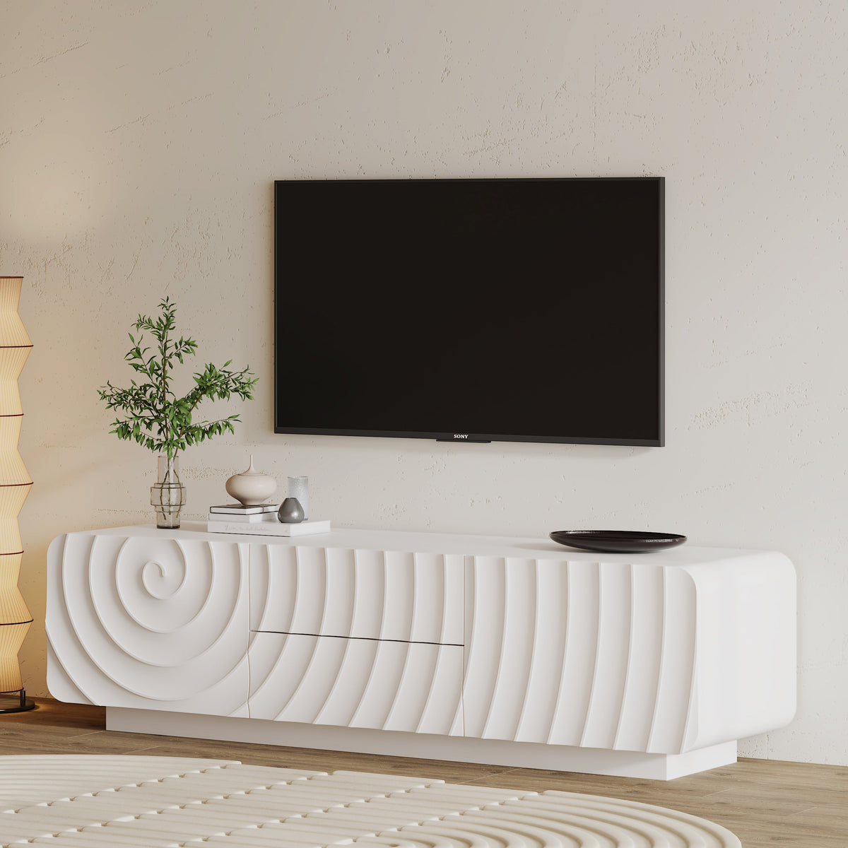 58" TV Console With Modern Unique Spiral Wave Design