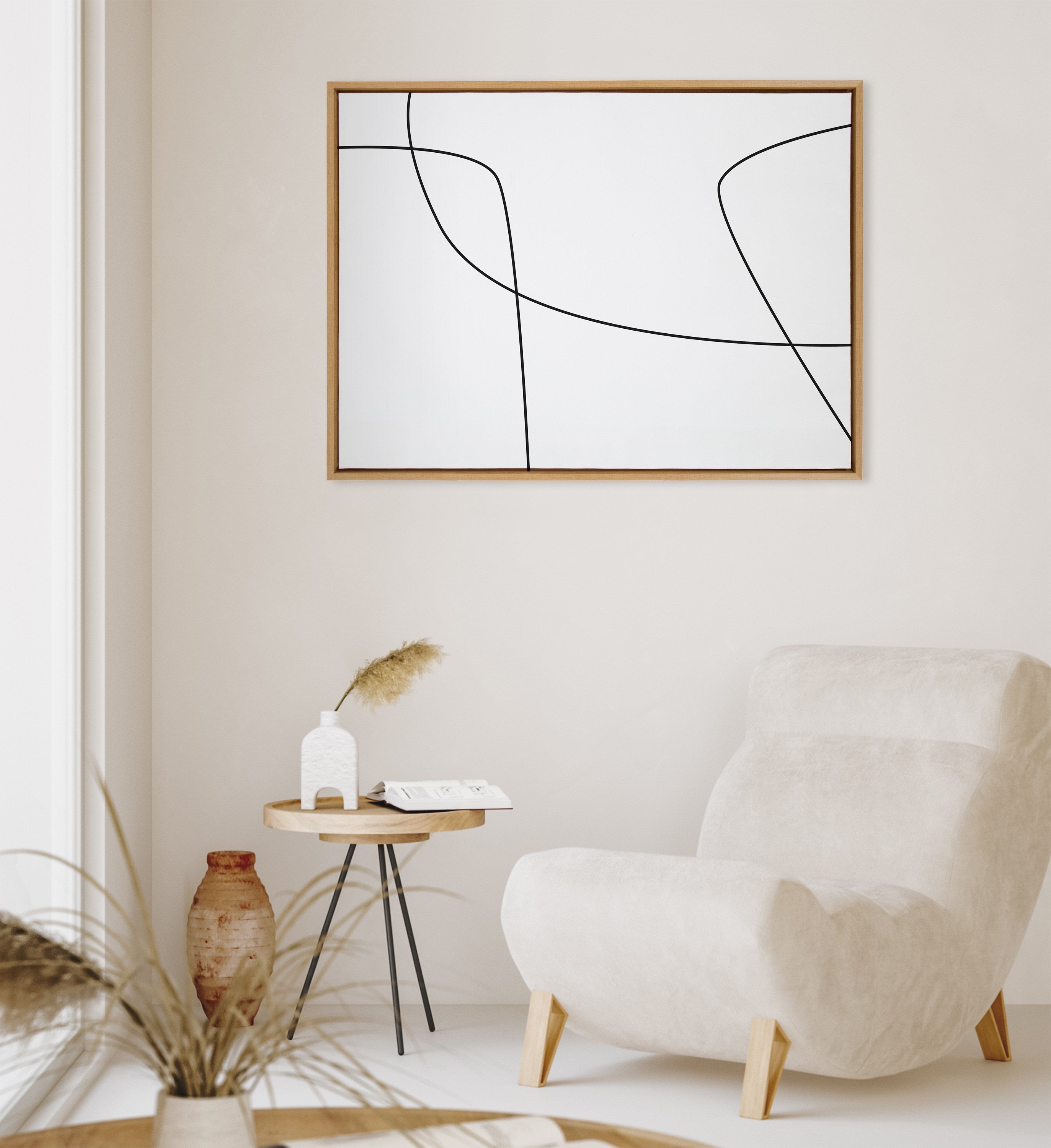 Sylvie Modern Line Abstract 3 BW Framed Canvas by The Creative Bunch Studio