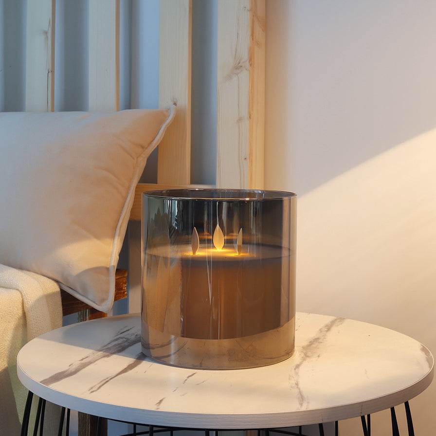 6" High Large 3-Wick Glass Flameless Candles-1