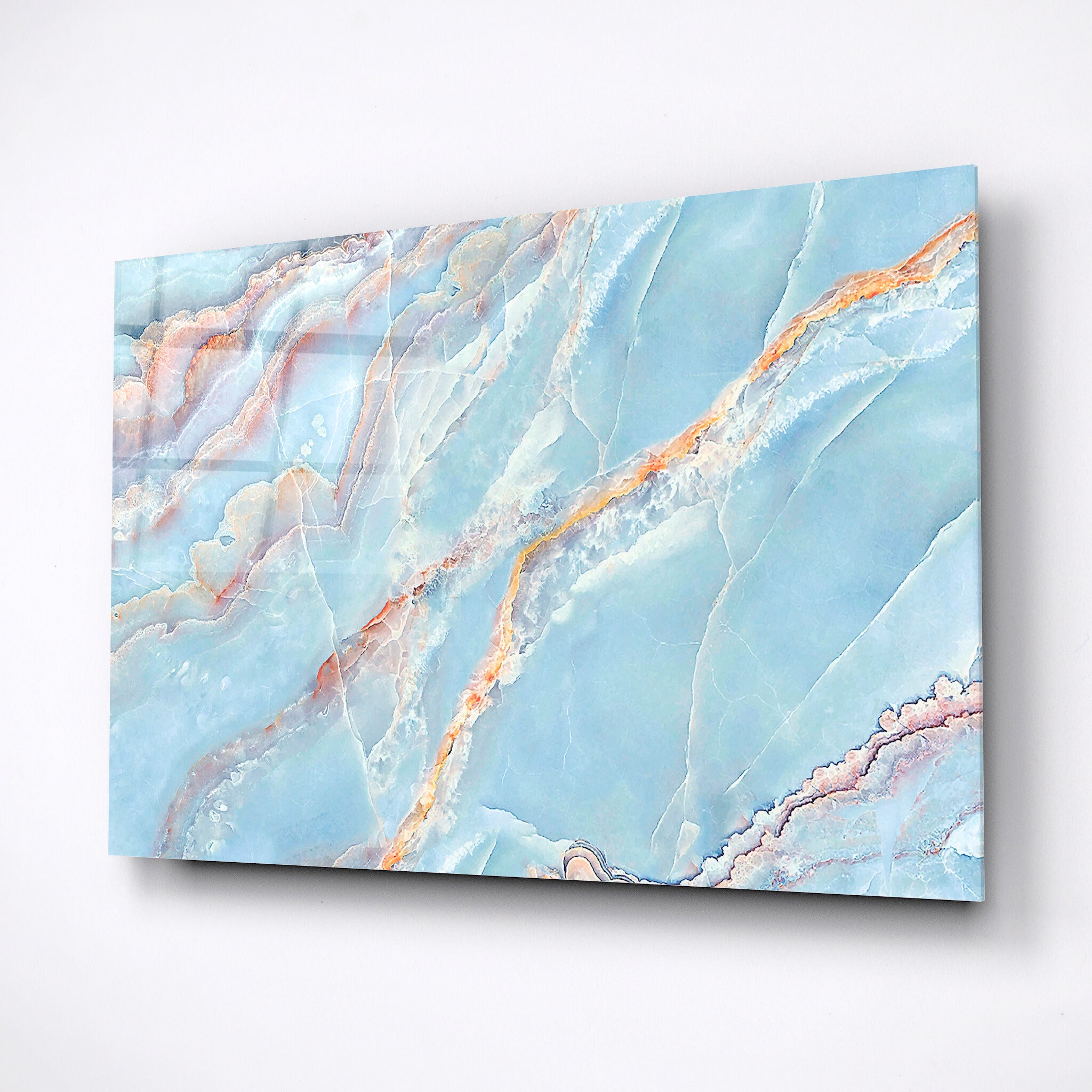 Sky blue glass pattern, gold lines, modern art