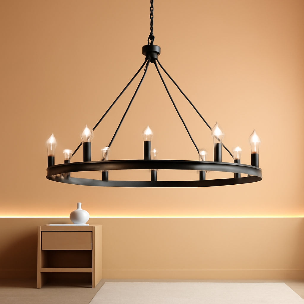 Black Wagon Wheel Chandelier 38 Inch 12 Light Fixture-0