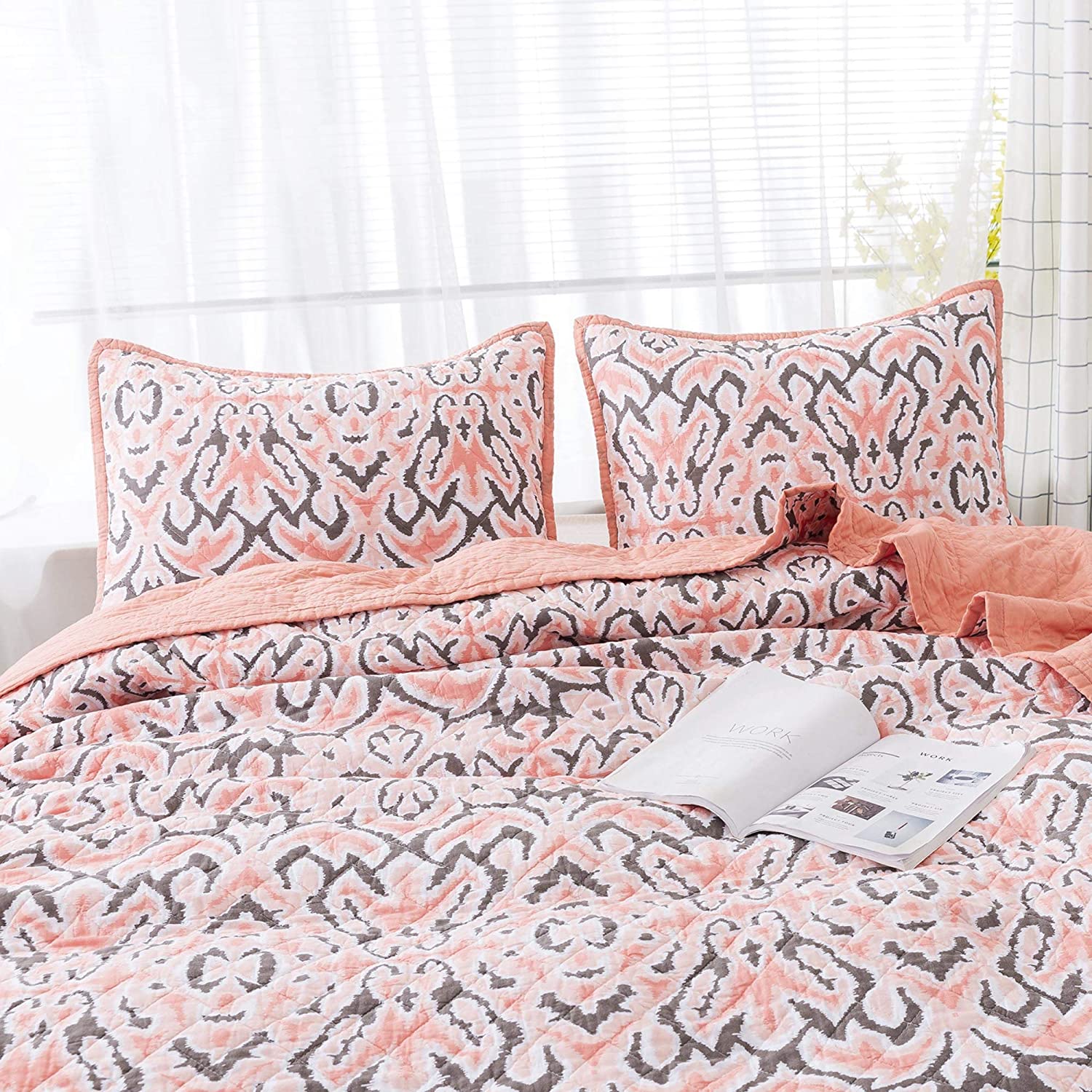 Kasentex 100% Cotton Summer Ultra Soft Floral Design 3 Piece Reversible Bedding Set, Room Decor, Graduation Gifts