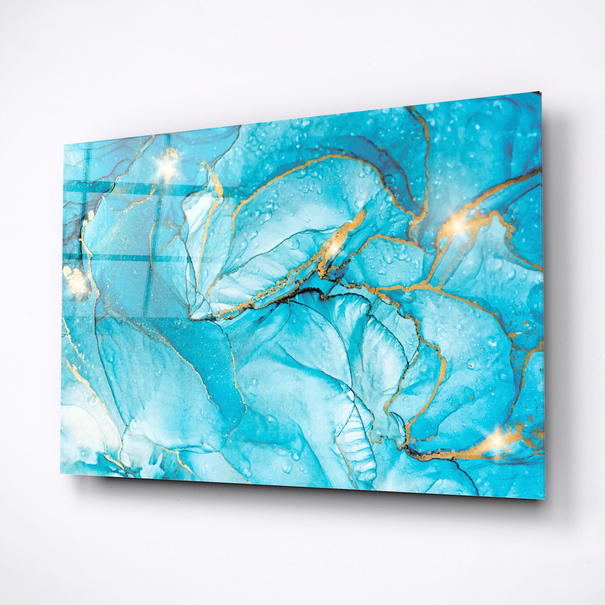 Tempered glass wall art, green fluid ink