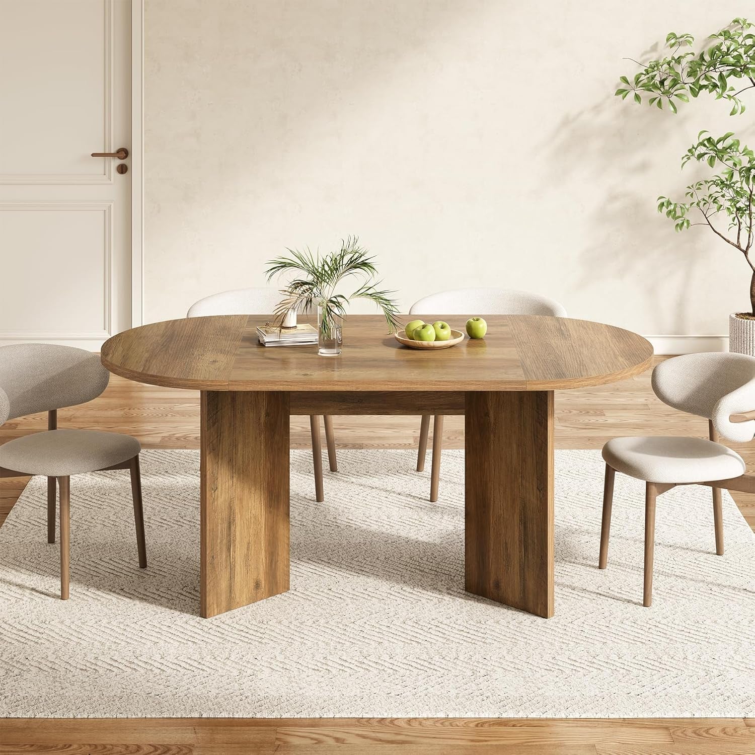 63 Inch Rustic Oval Dining Table With Metal Base Durable