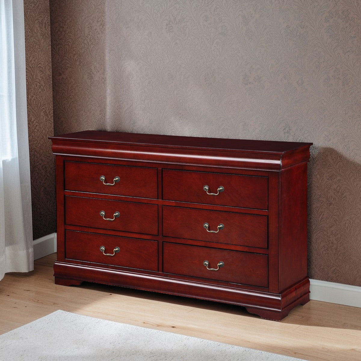 Louis Philippe Bedroom Dresser with Sleek Design - Dark Brown or Dark Gray
