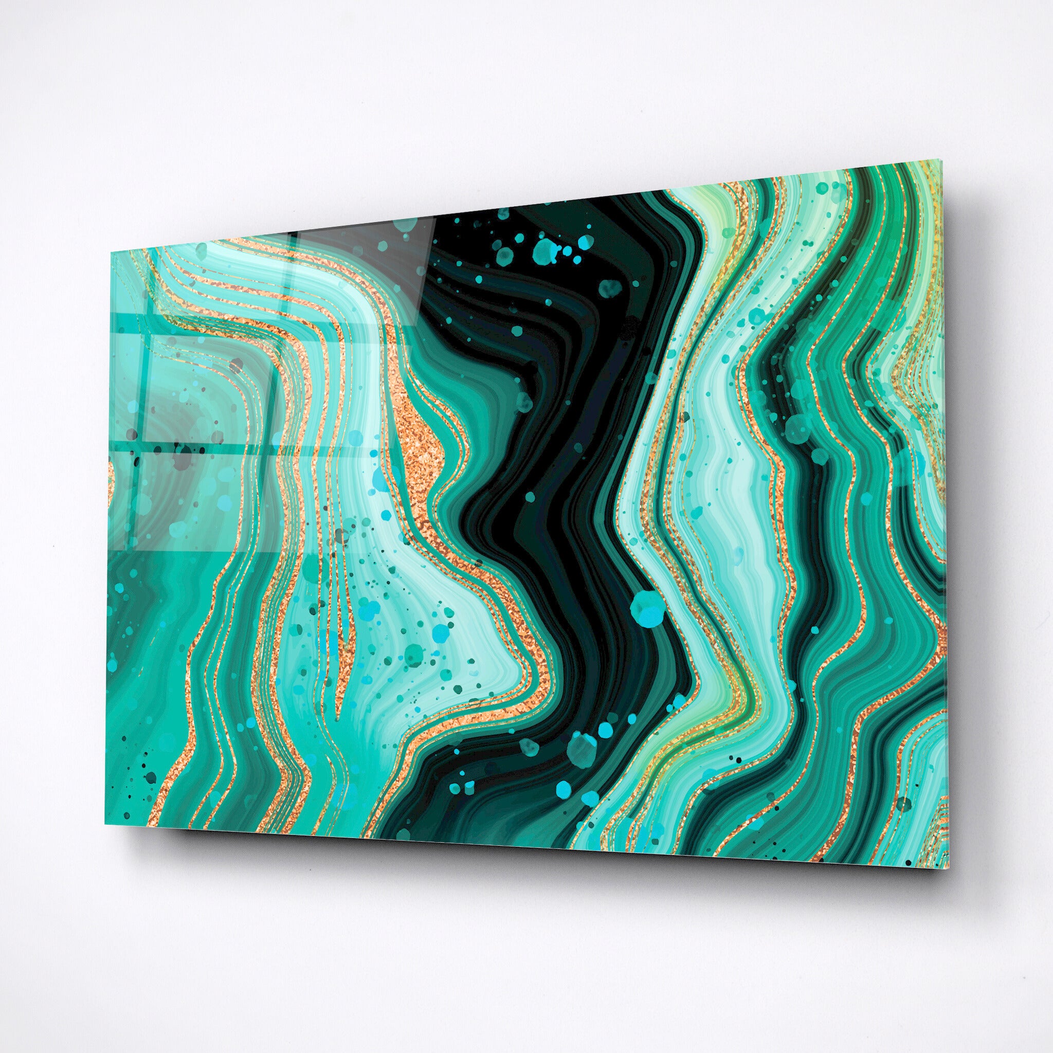 Green stone pattern, modern marble print, tempered glass wal art