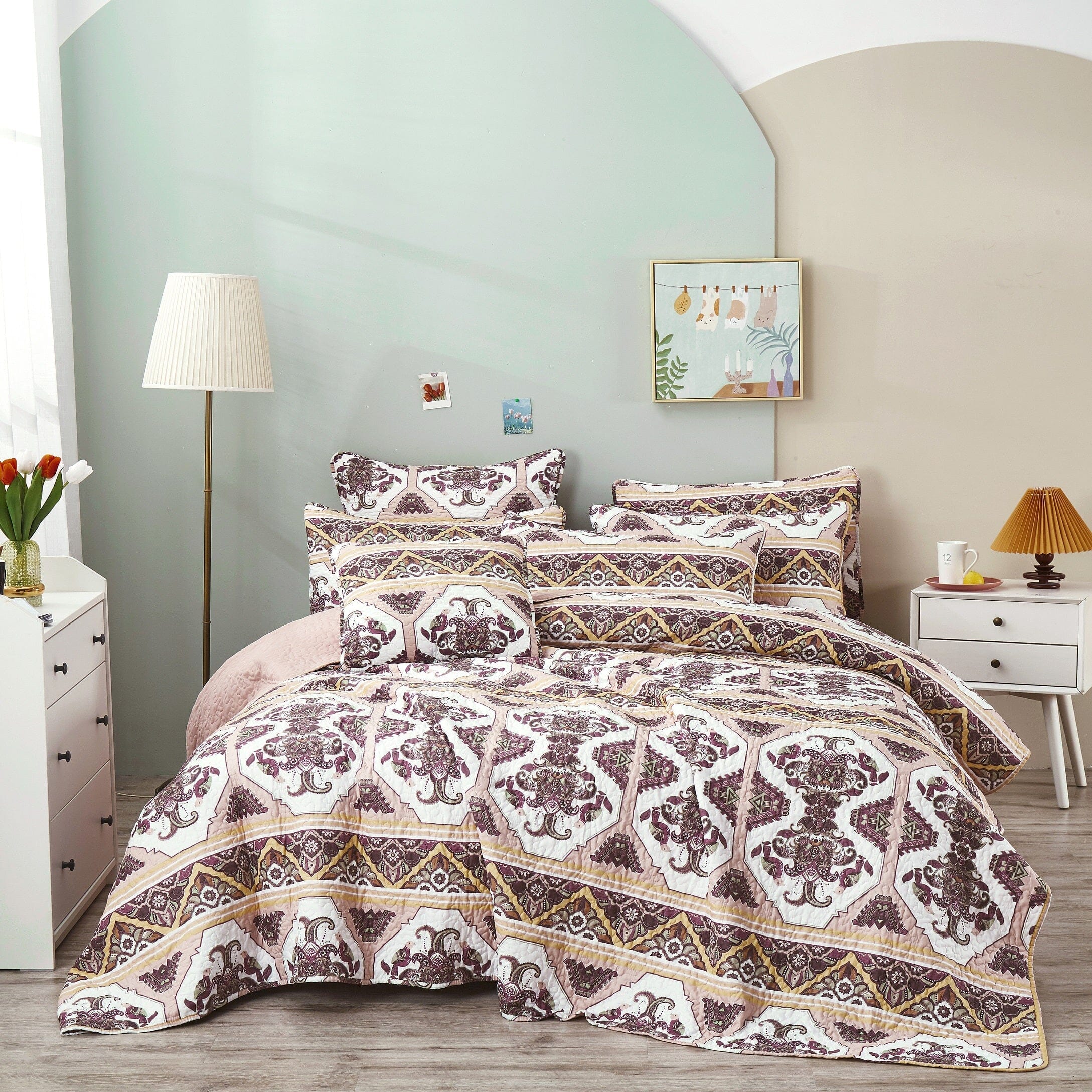 DaDa Bedding Majestic Oriental Kilim Bedspread - Royal Persian Traditional Design Intricate Ornate Ornament Print Coverlet w/ Shams