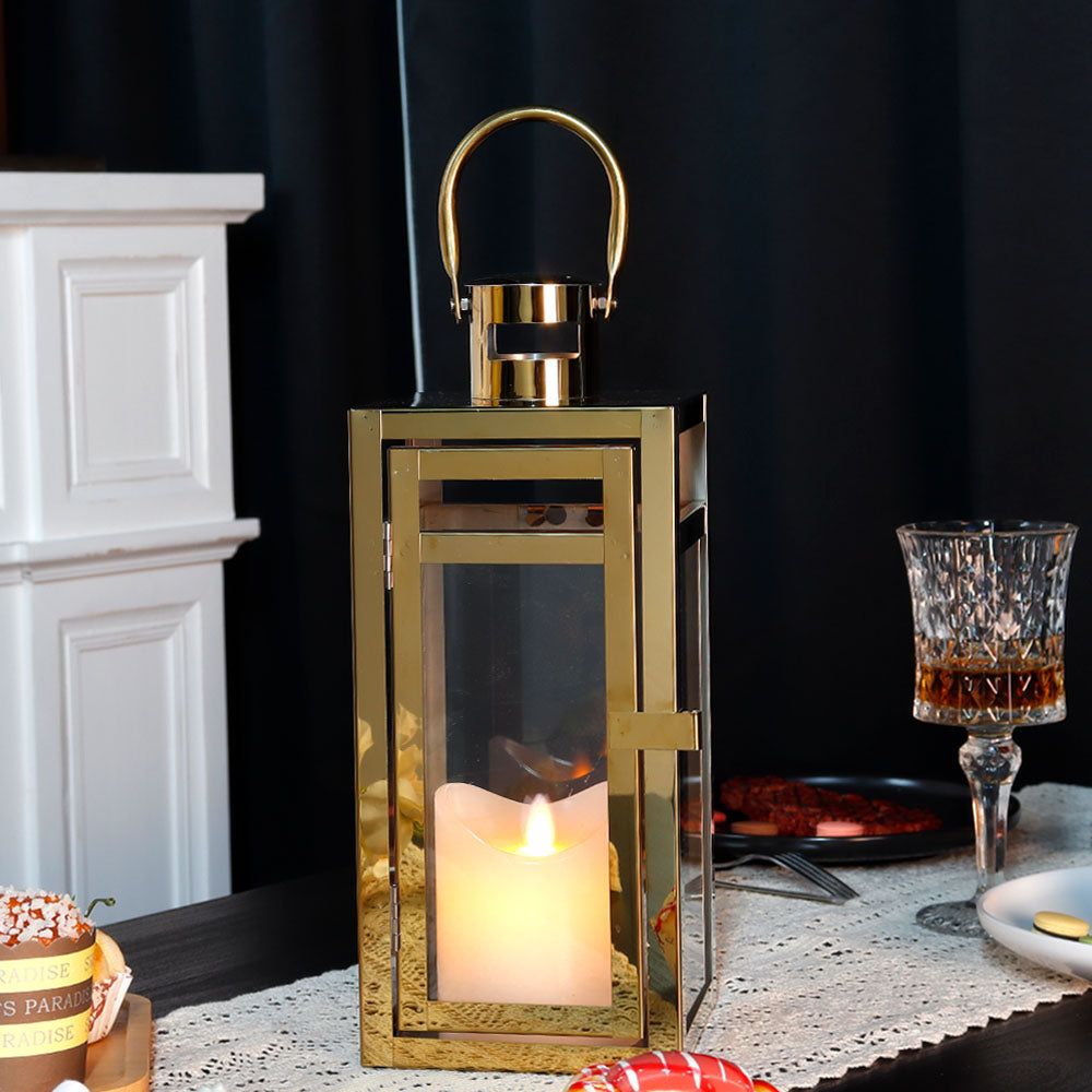 12'' High Metal Decorative Candle Lantern (Gold)-3