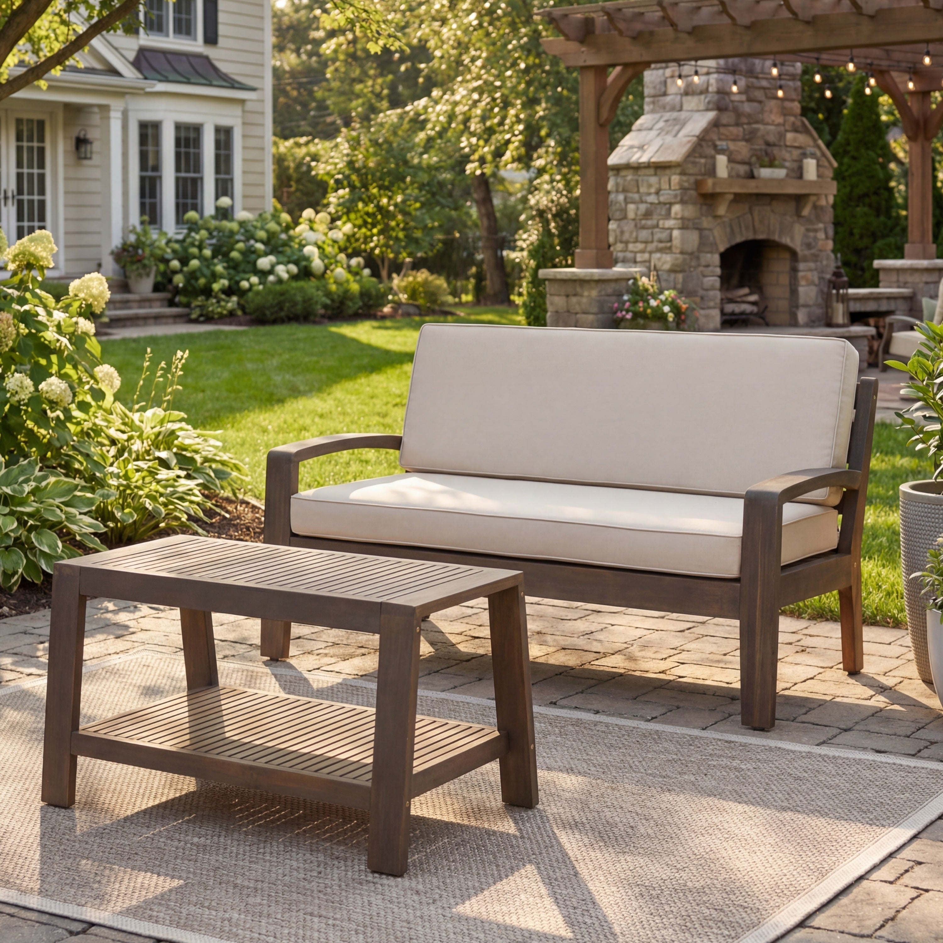 2-Piece Outdoor Gray Acacia Wood Conversation Set