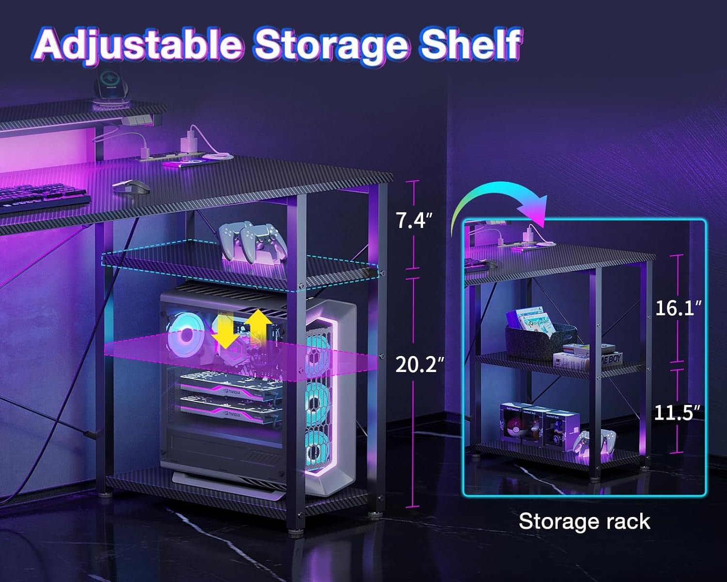 RGB Gaming Desk 40 Inch With LED Lights For Home Office