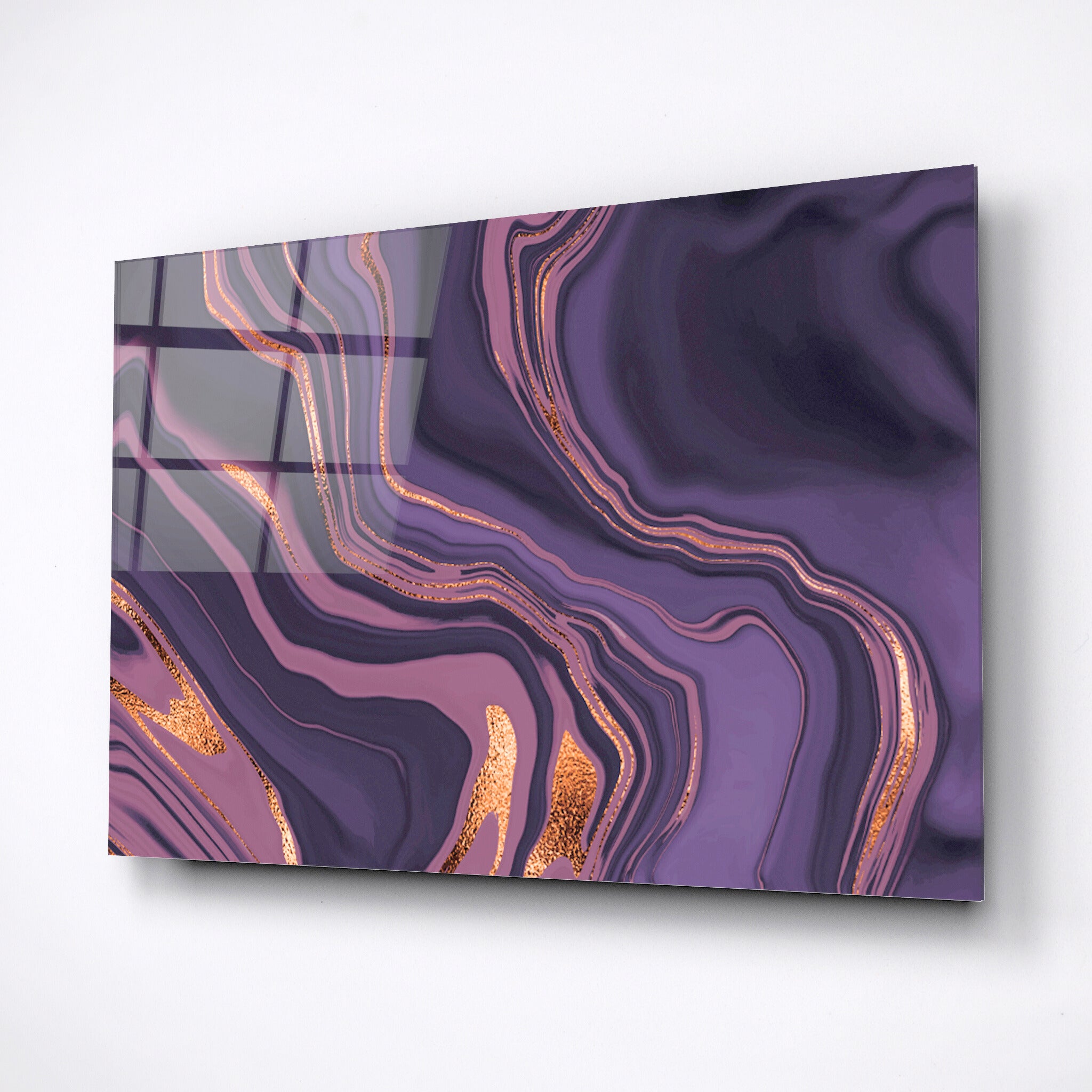 Tempered glass wall art, purple line with gold