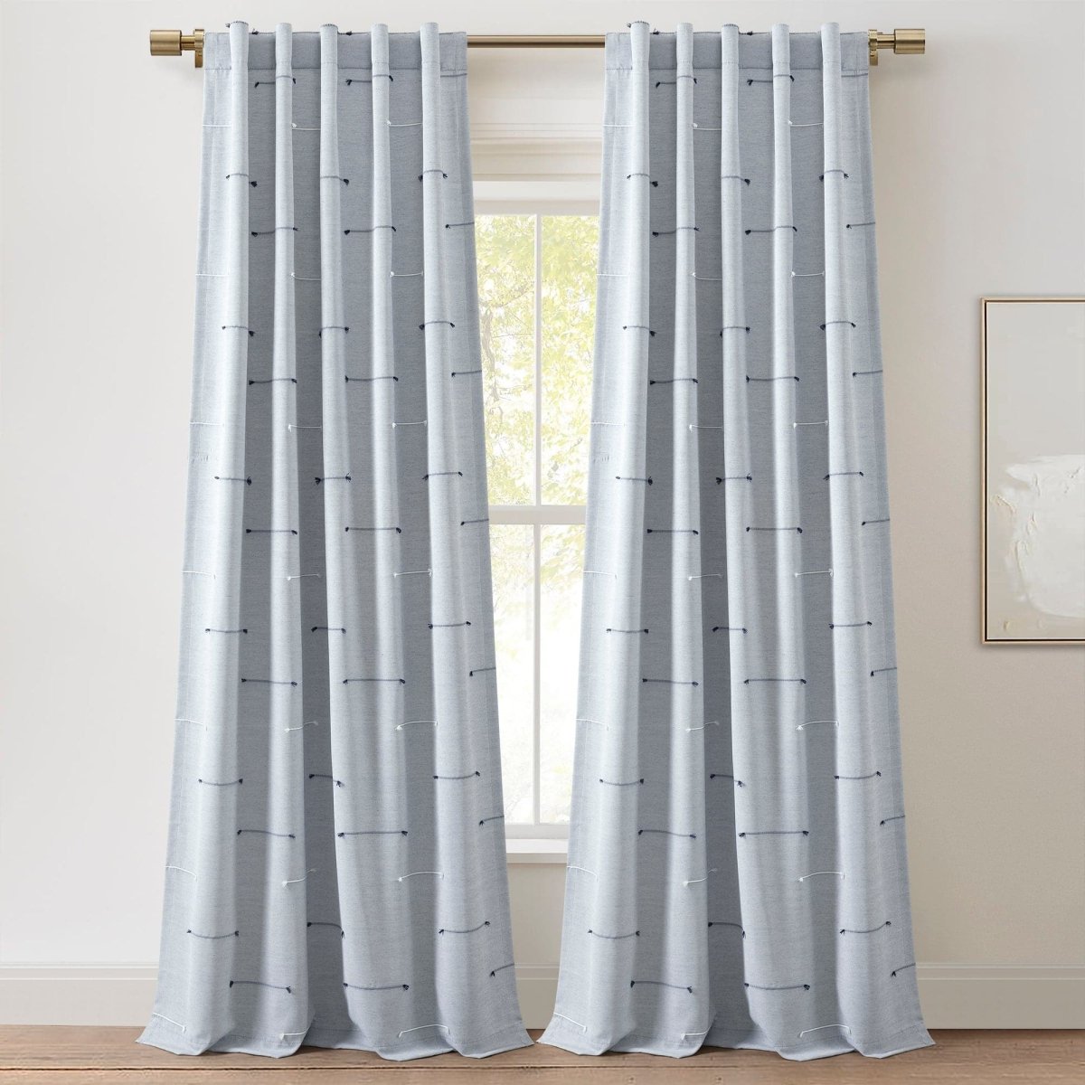 Boho Stripe Clip Jacquard Window Curtain Panel Set