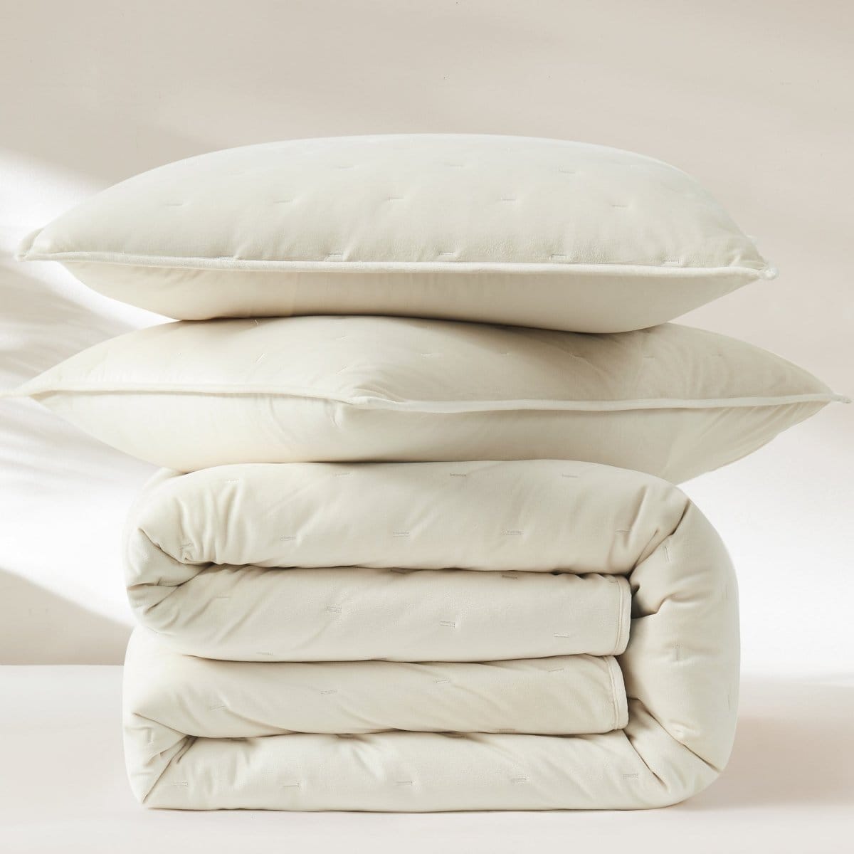 Haven Velvet Embroidered Stitch Cozy Super Soft Quilt 3 Piece Set