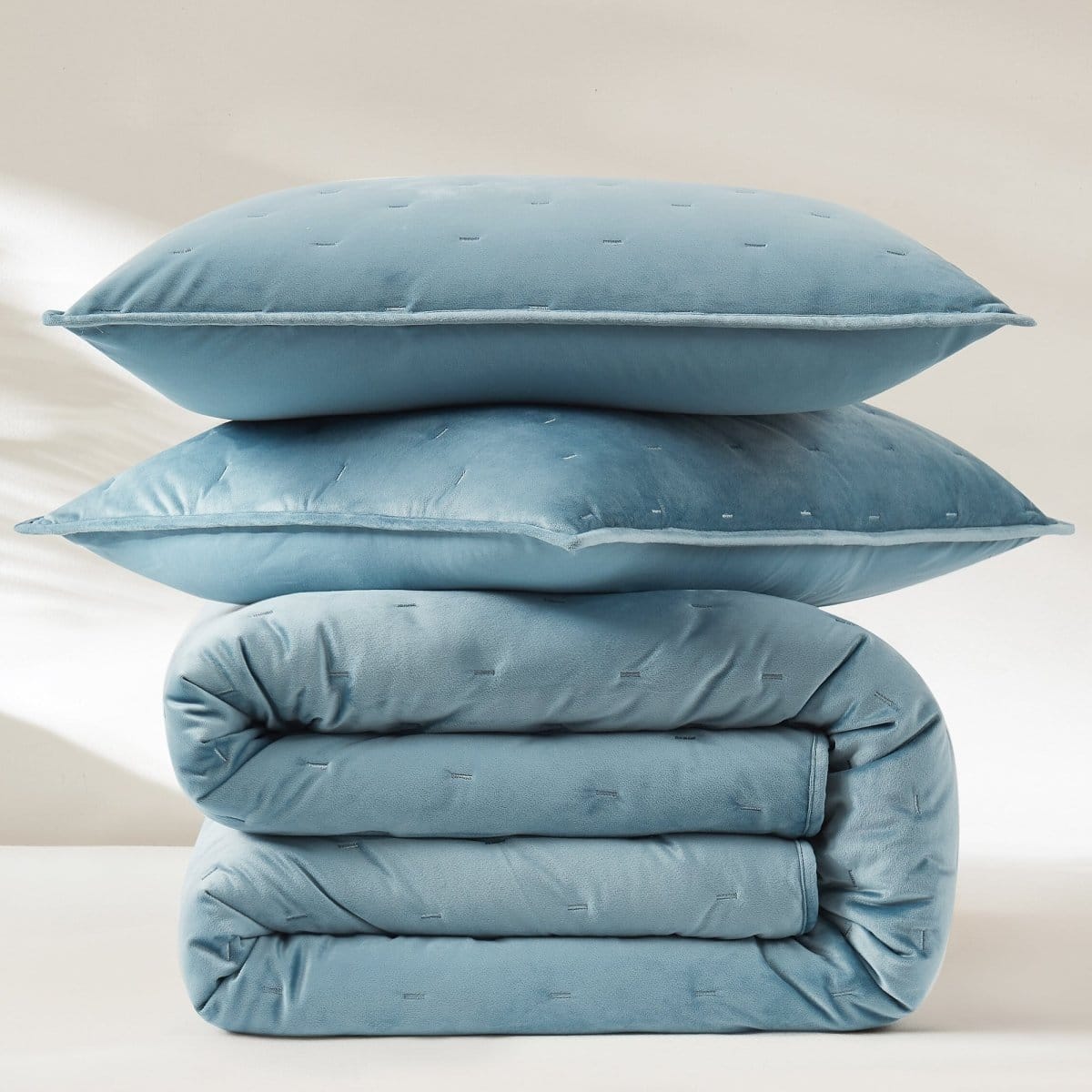 Haven Velvet Embroidered Stitch Cozy Super Soft Quilt 3 Piece Set