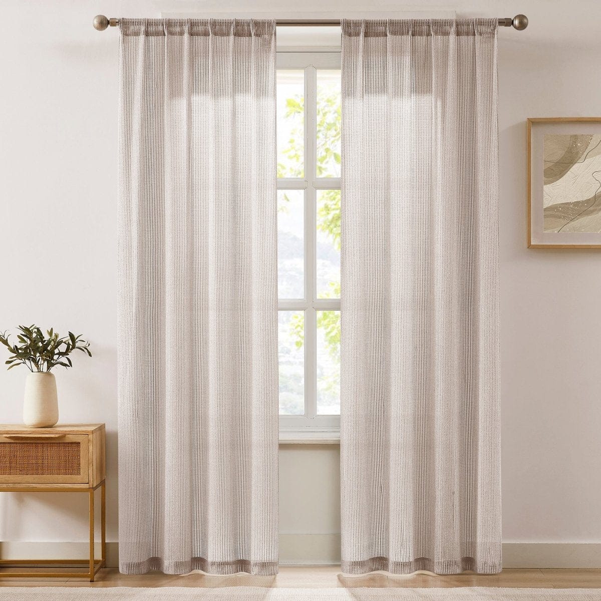 Milla Knitted Textured Sheer Window Curtain Panel Pair