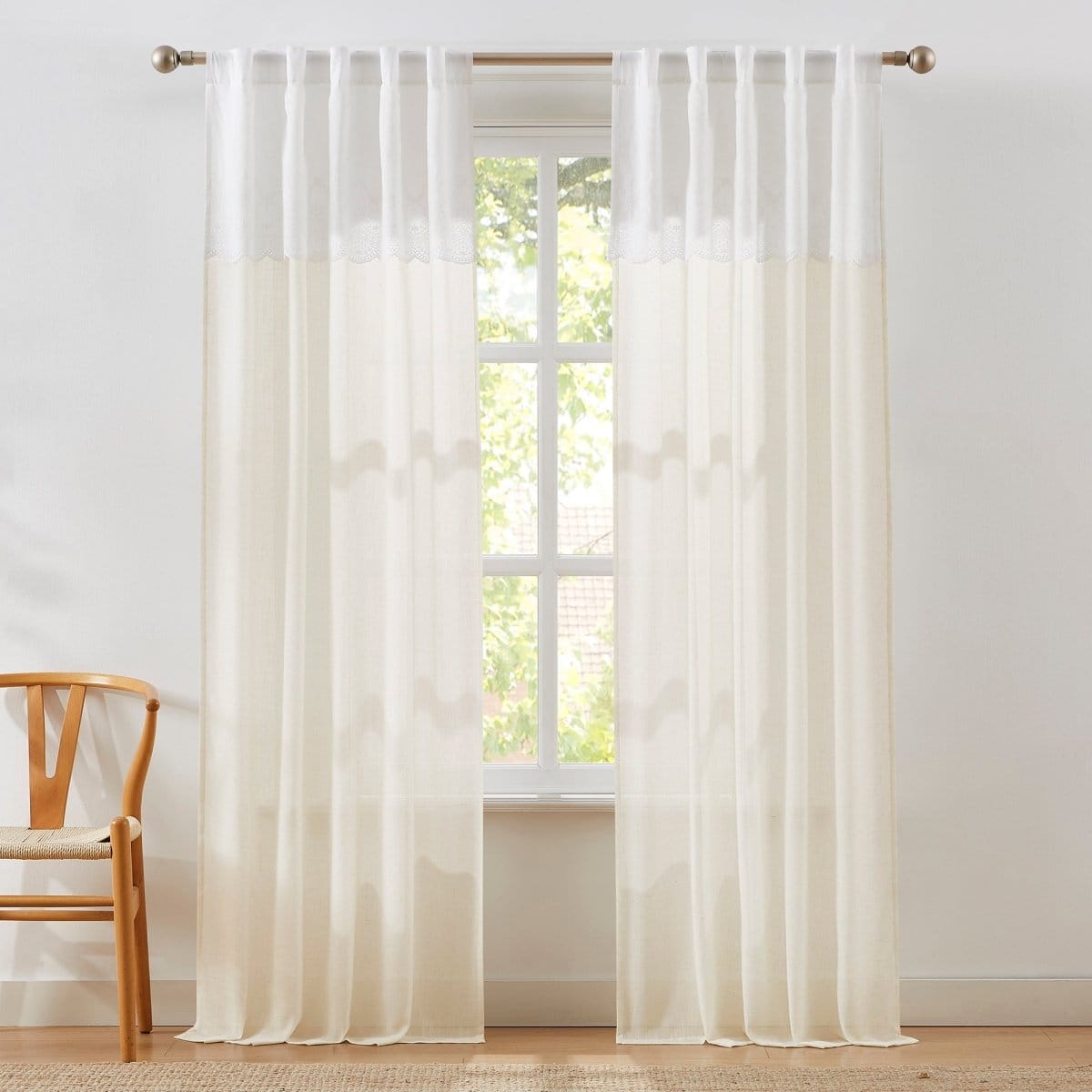 Brigitte Embroidery Eyelet Scalloped Edge Window Curtain Panels
