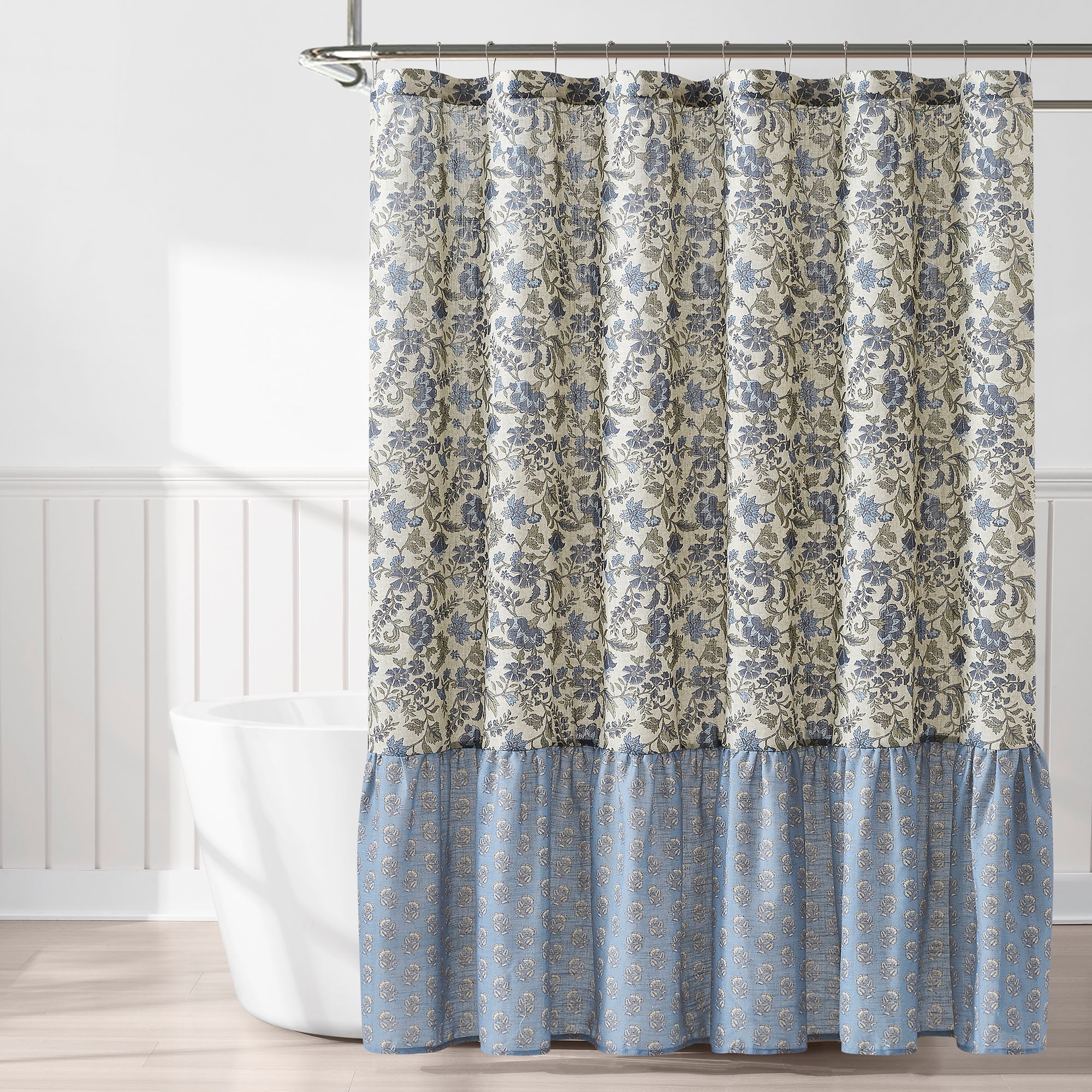 Lillian Block Print Linen Textured Shower Curtain