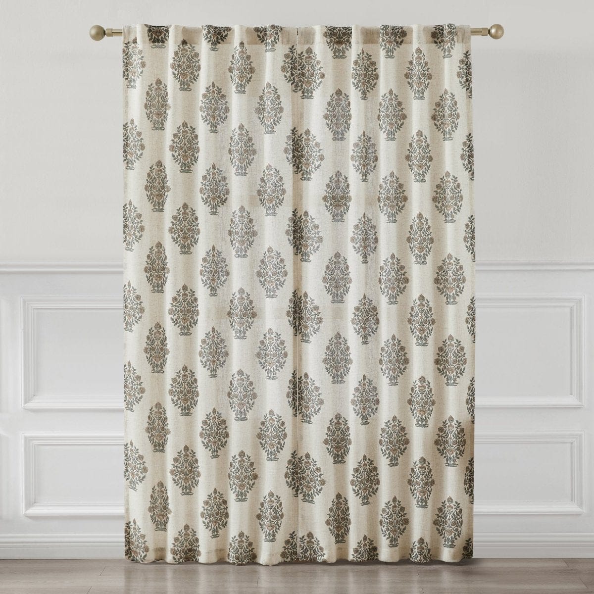 Sofia Flower Block Bouquet Linen Textured Window Curtain Panels
