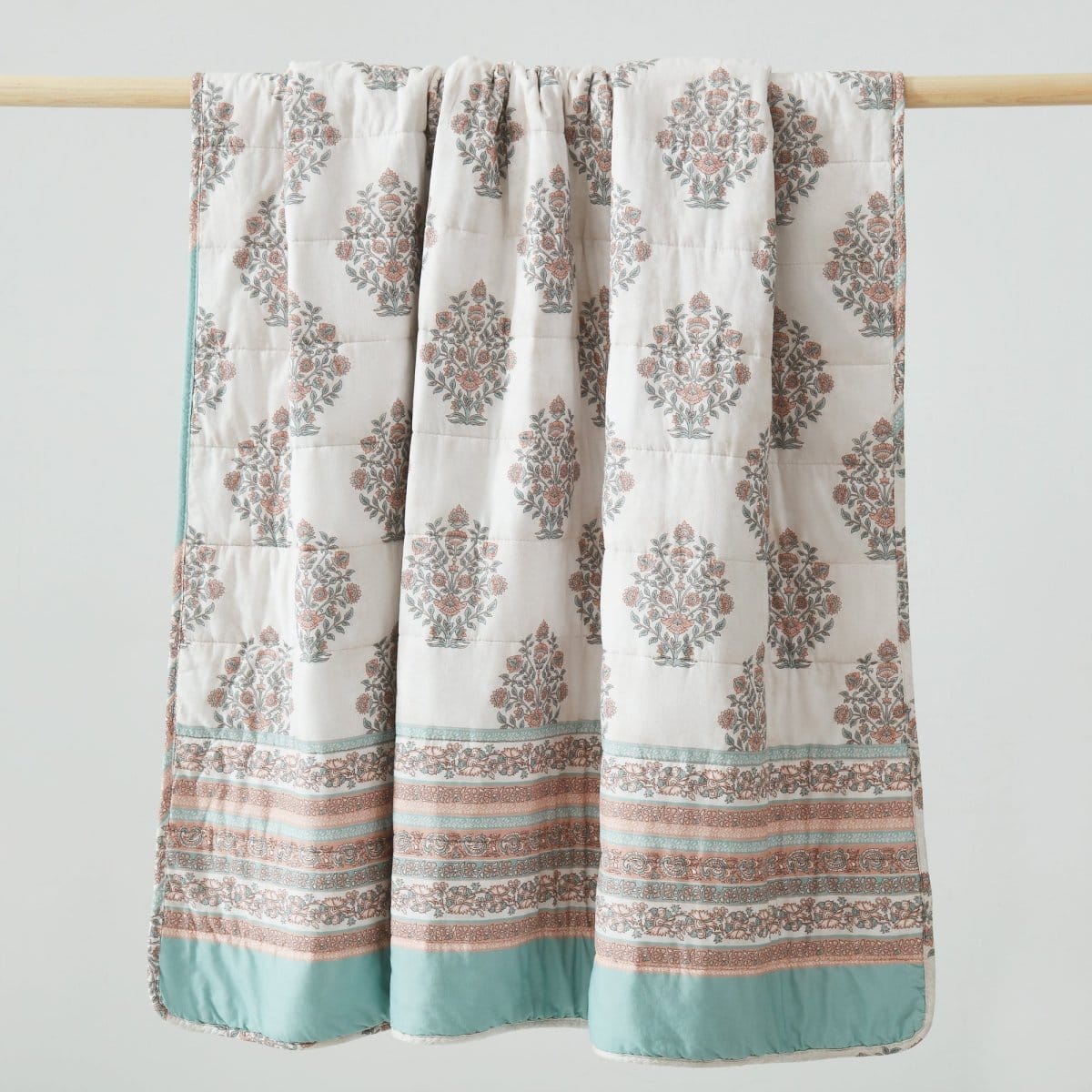 Sofia Flower Block Bouquet Reversible Cotton Throw Blanket