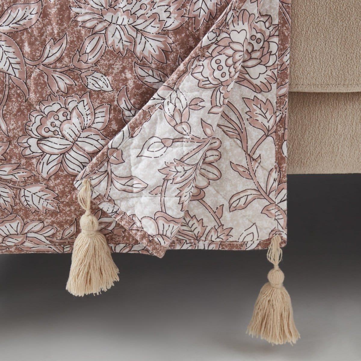 Zara Floral Block Reversible Cotton Throw Blanket